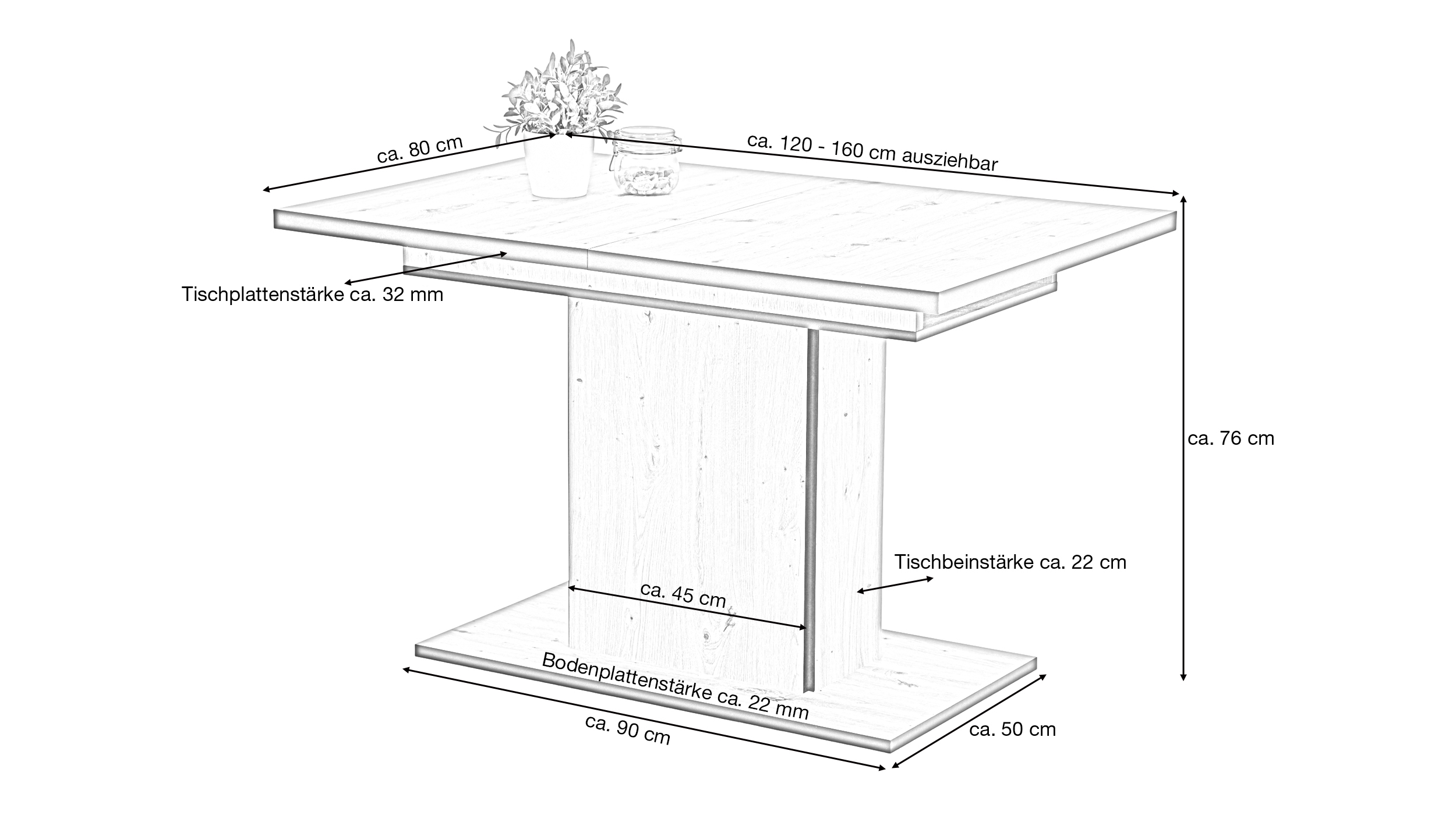 Esstisch 120 - 160 cm ausziehbar Artisan Eiche - ARIANA