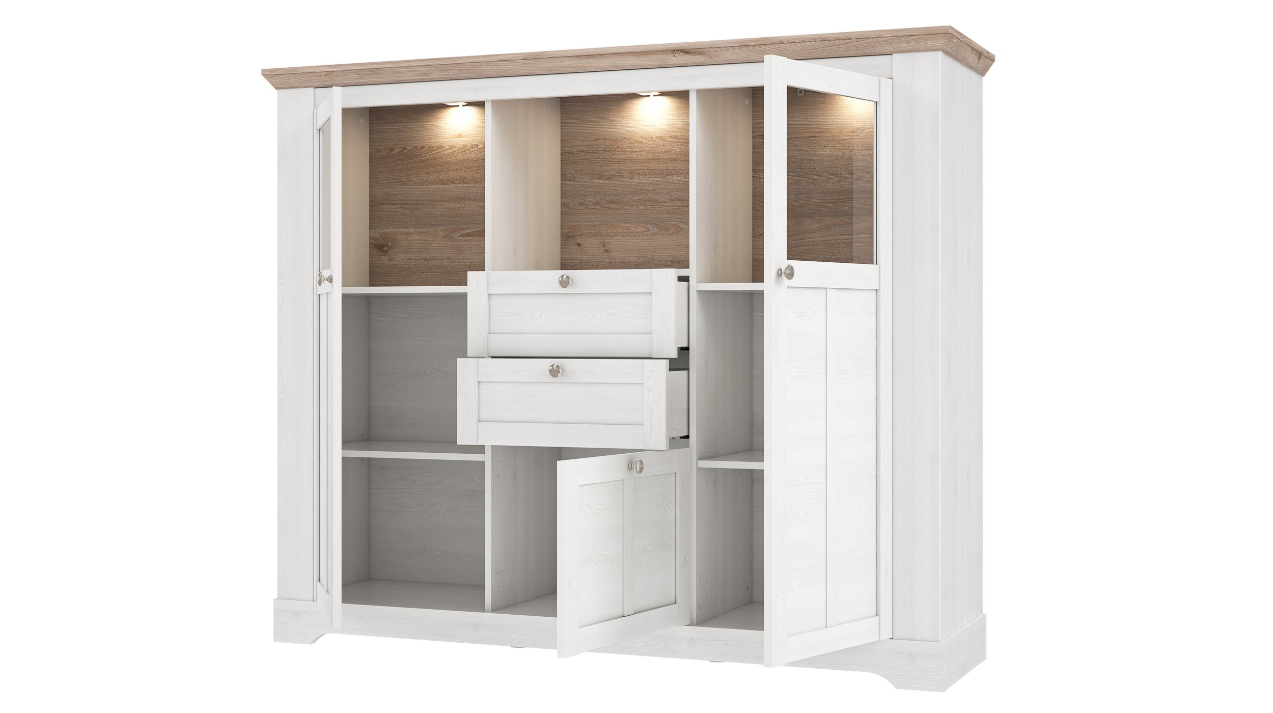 Highboard Schneeeiche 136 cm mit LED - Beleuchtung - ILOPPA