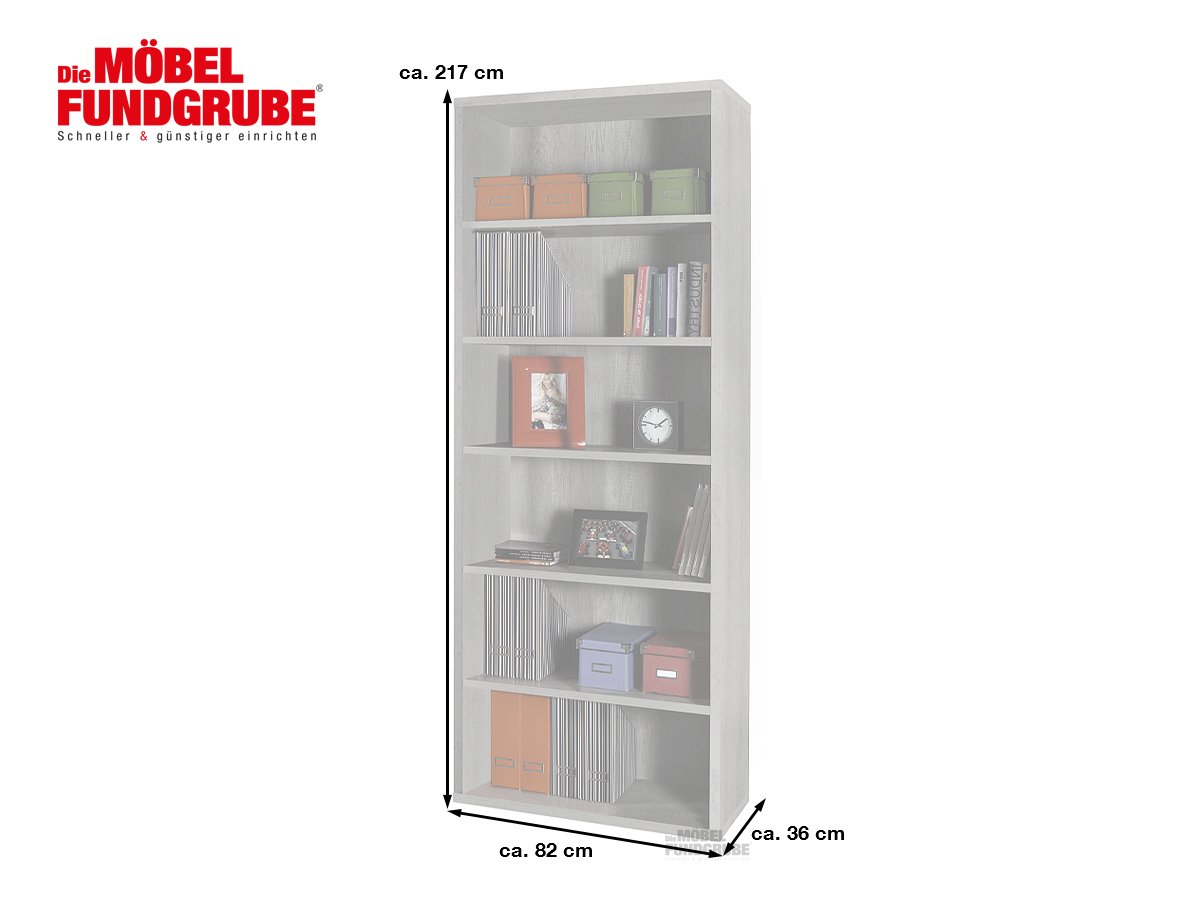 Bücherregal Betonoptik 82 cm x 217 cm - 5 Böden - DISEGNO