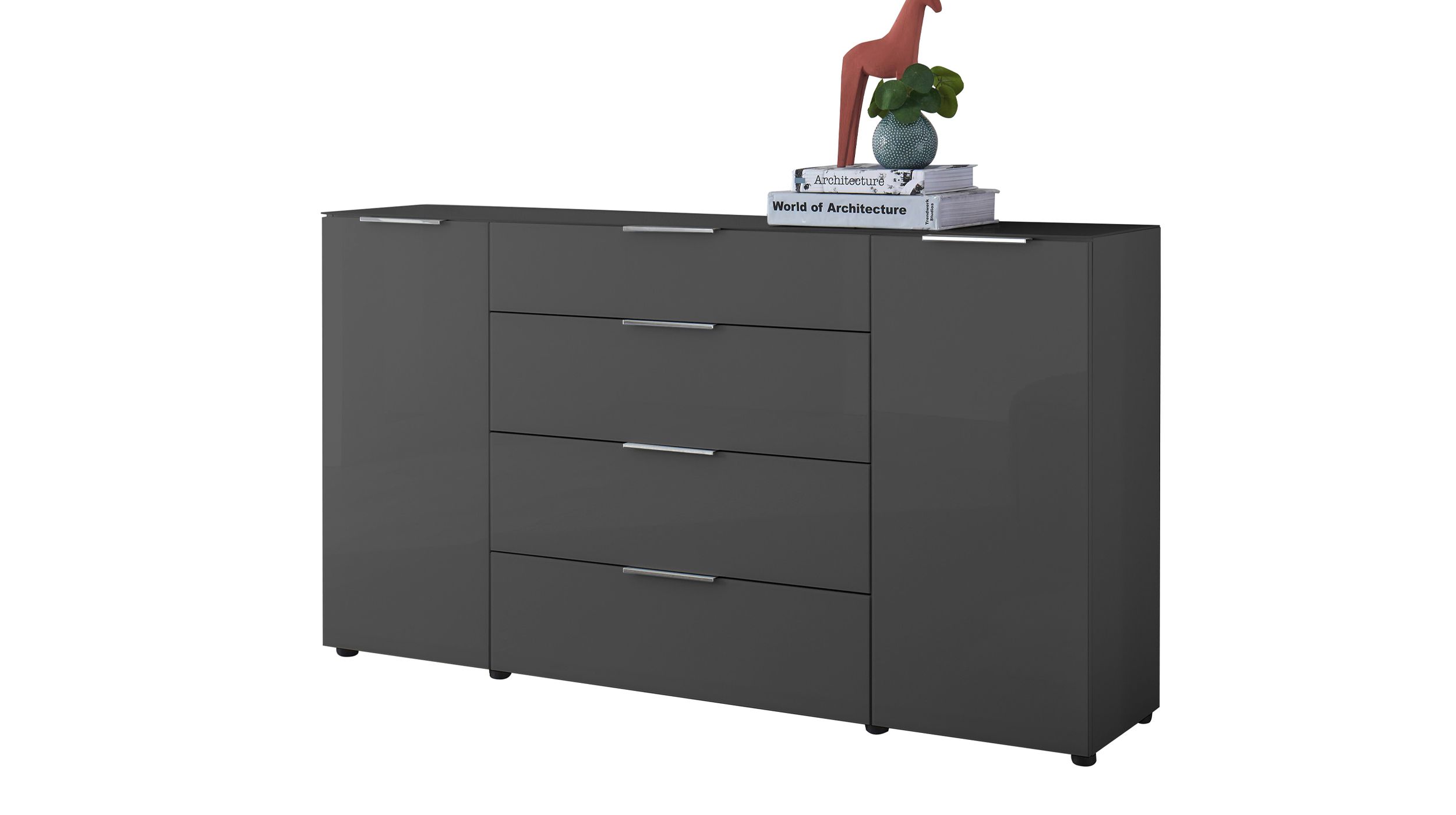 Sideboard 4 Schubladen - anthrazit - Glasfront - 180 cm - SANTORIN Sideboard 4 Schubladen - anthrazit - Glasfront - 180 cm - SANTORIN