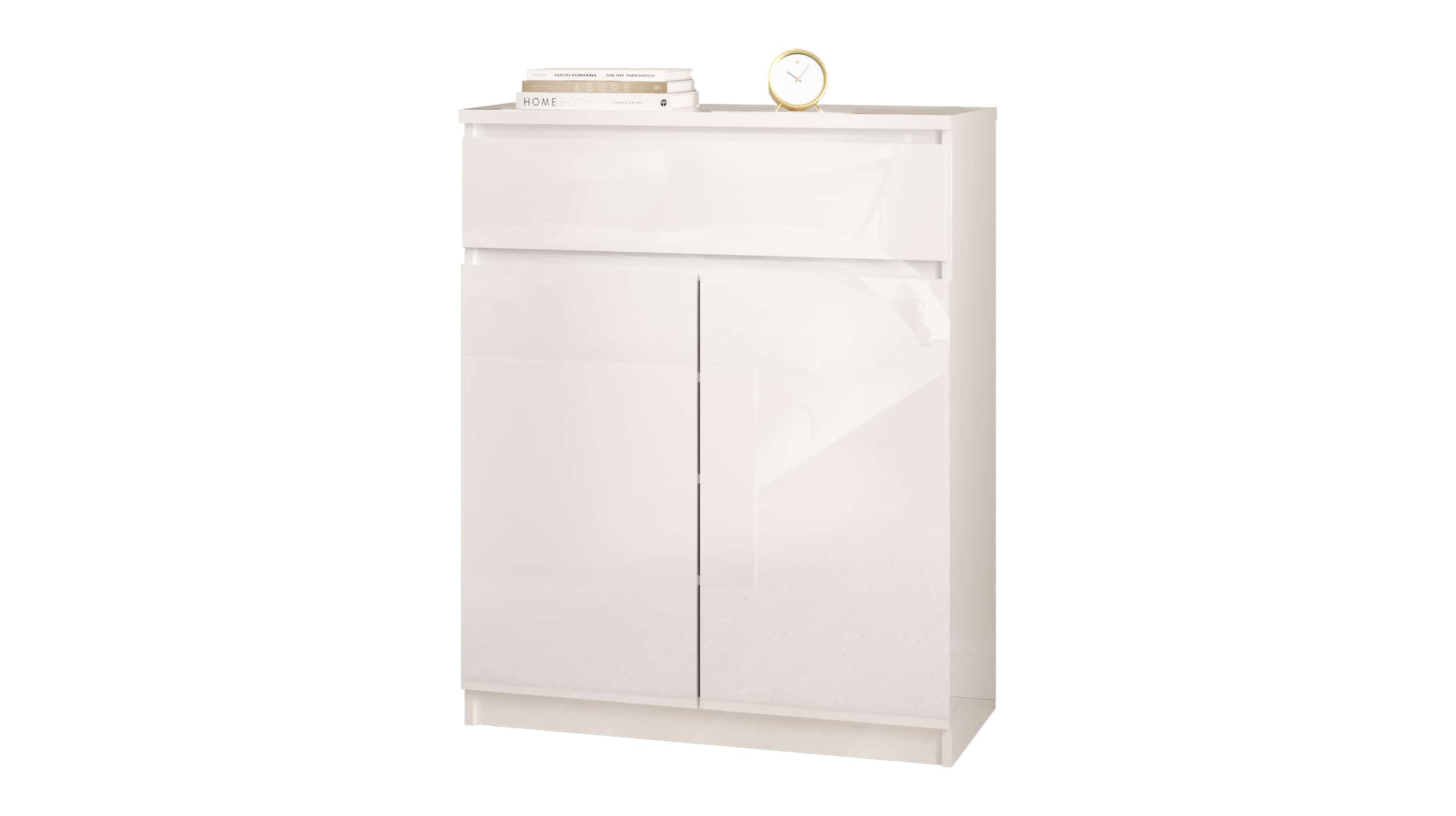 Kommode mit 1 Schublade weiß hochglanz 80 cm - NAIA Kommode mit 1 Schublade weiß Hochglanz 80 cm - NAIA
