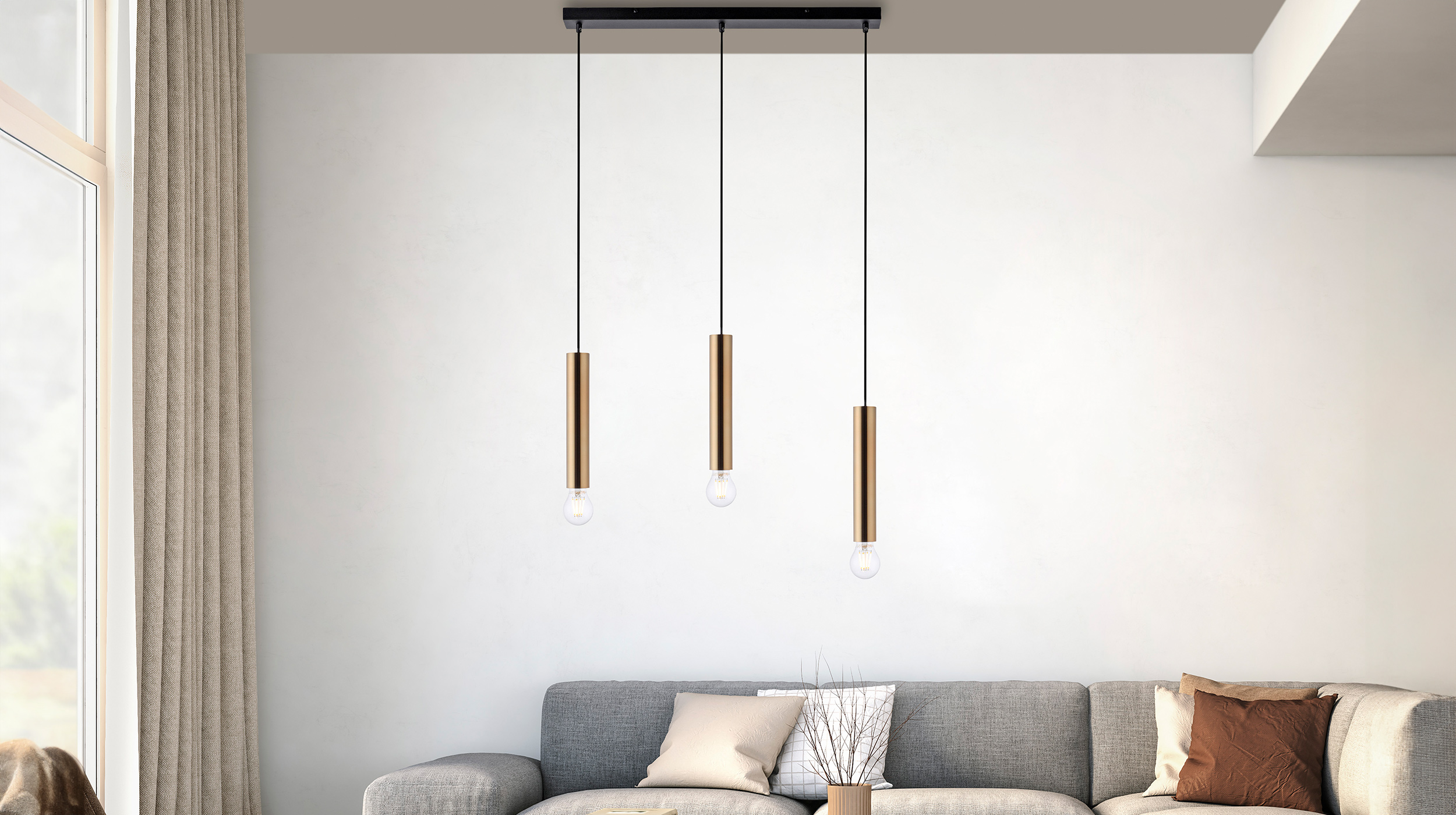 Hängelampe Messing matt 65 x 120 cm 3-flammig - BRUNO
