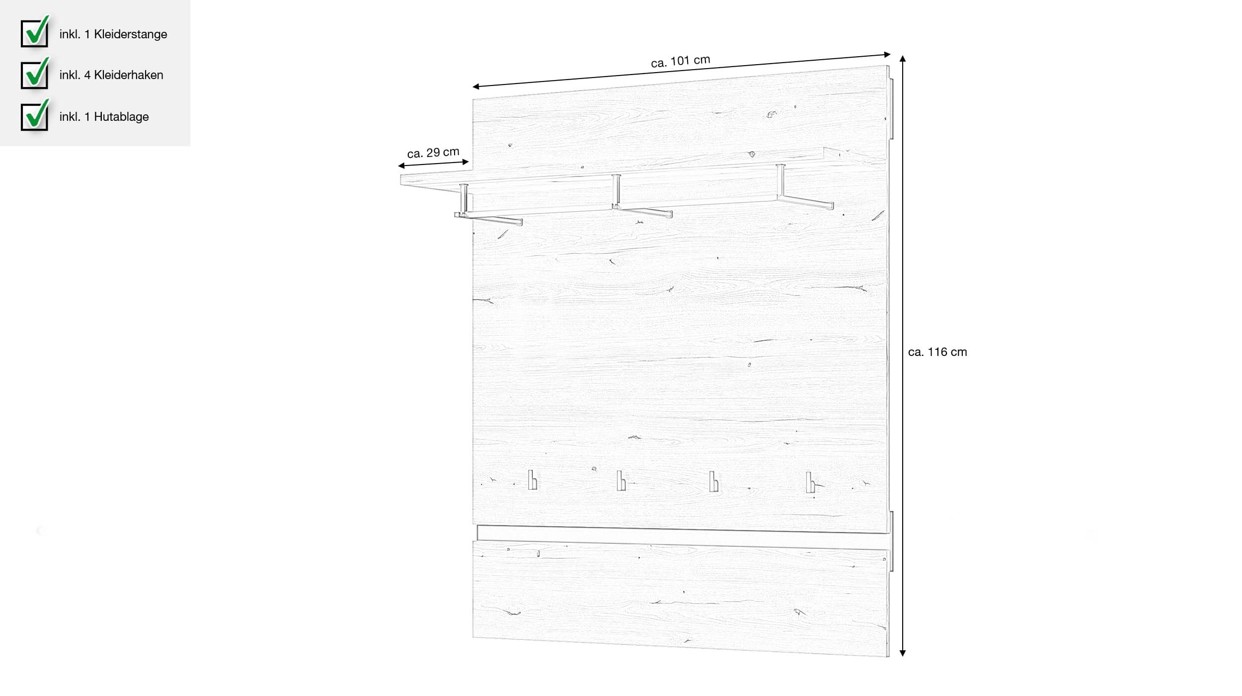 Wandgarderobe Coast Evoke Eiche 101 x 116 cm - CORTE