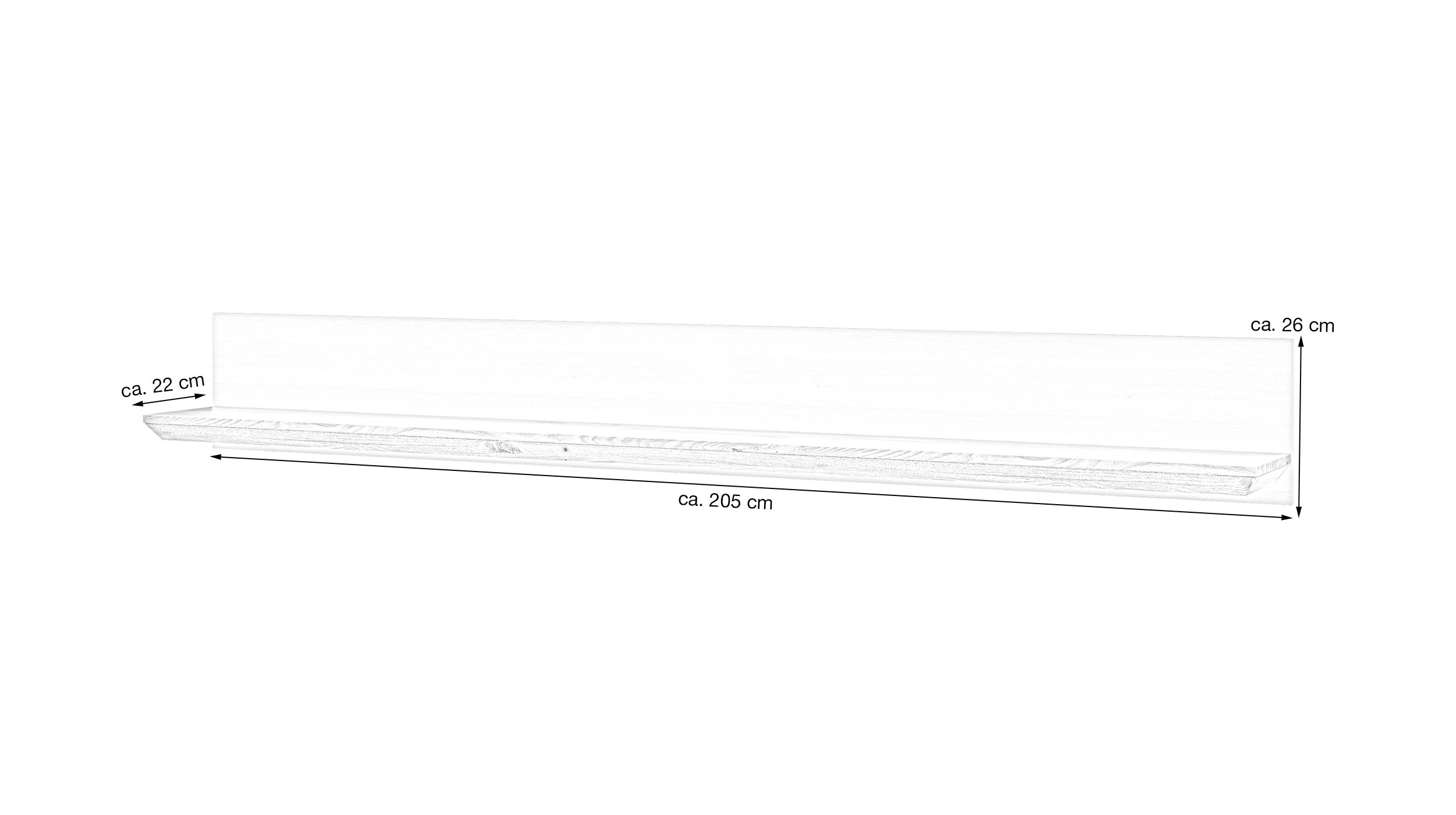 Wandboard Schneeeiche 205 cm Wandregal - ILOPPA