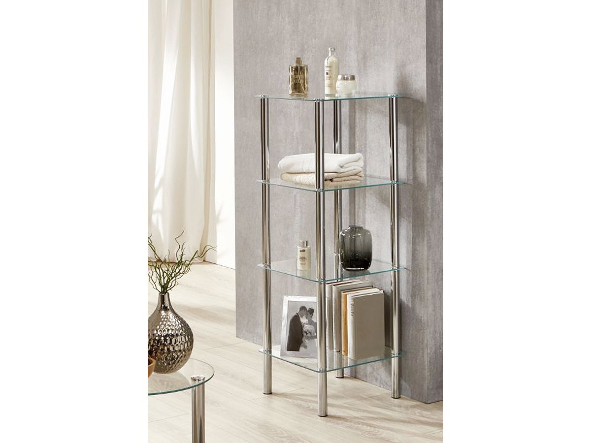 Beistelltisch chrom - Glas quadratisch 39x107x39 cm - EMDEN