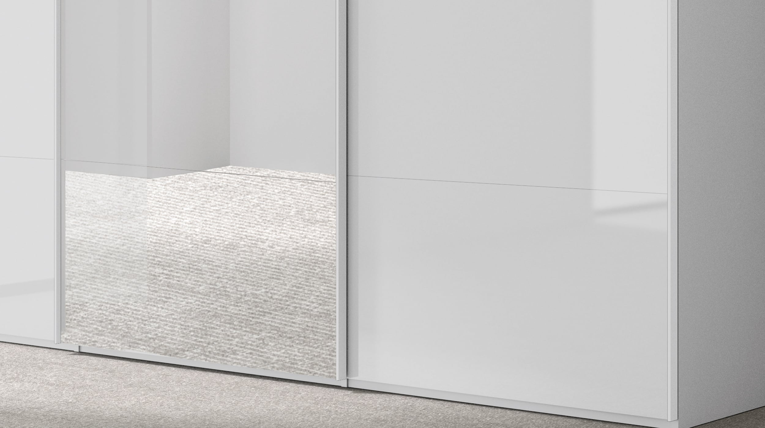 Schwebetürenschrank mit Spiegel weiß hochglanz - 301 cm - SYSTEMA