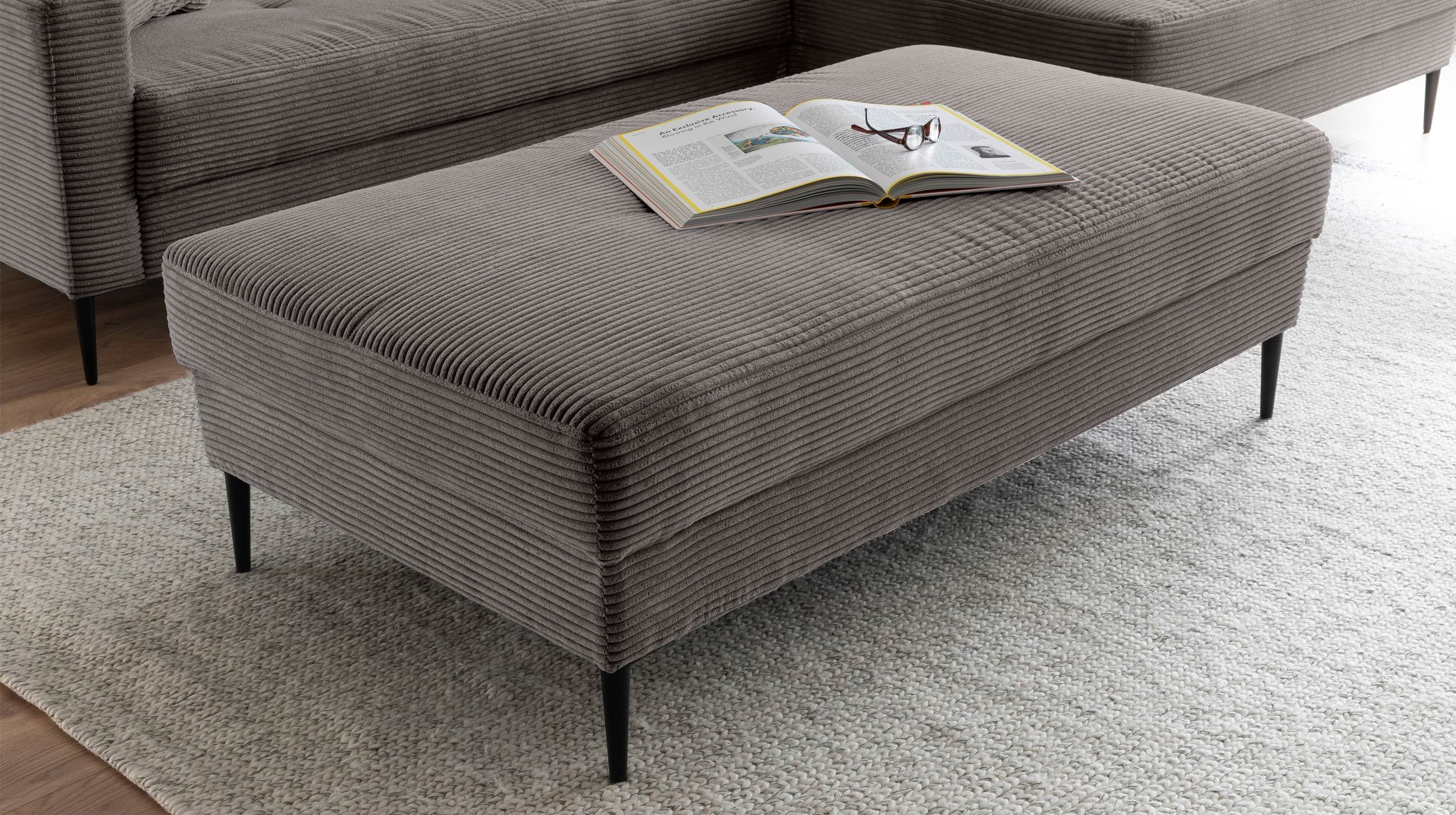 Hocker Sitzhocker 140 x 75 cm Cord dunkelgrau - SUMMER