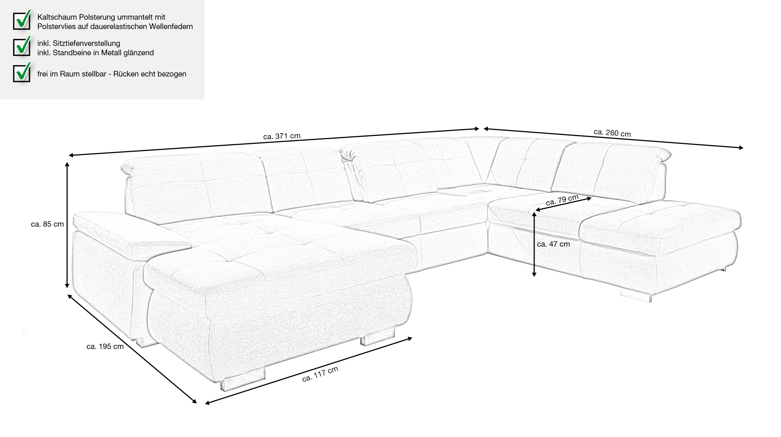 Couchliebe® Wohnlandschaft planbar - calido steel - Basis Version - APOLLO