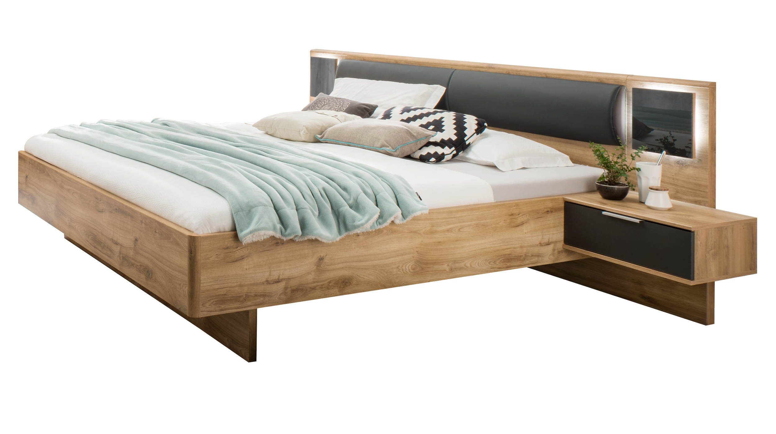 Bettanlage 180 x 200 cm Plankeneiche graphit - VALENCIA Bettanlage 180 x 200 cm Plankeneiche graphit - VALENCIA
