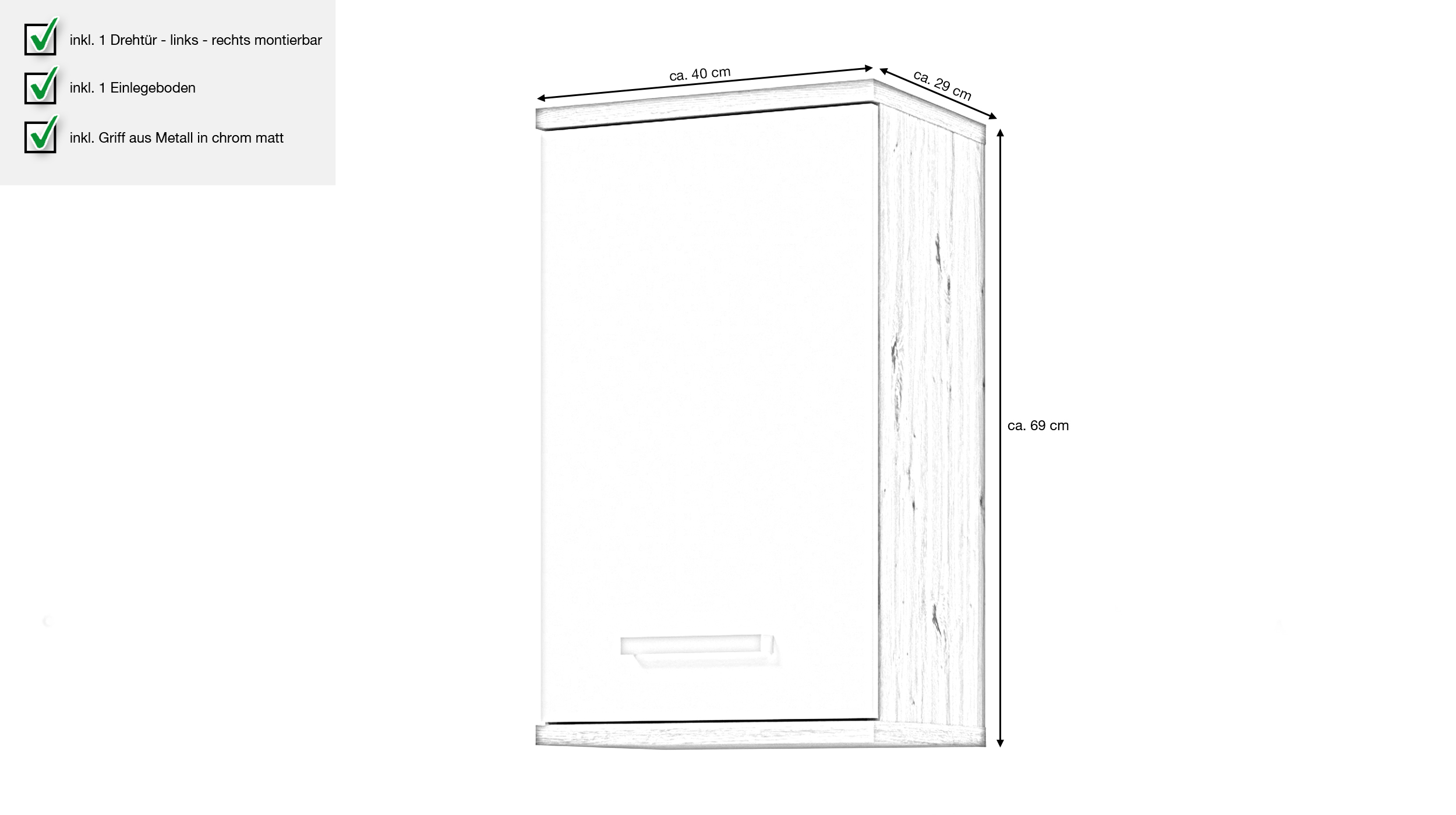 Bad Hängeschrank lichtgrau - Artisan Eiche 40 cm - VERIS