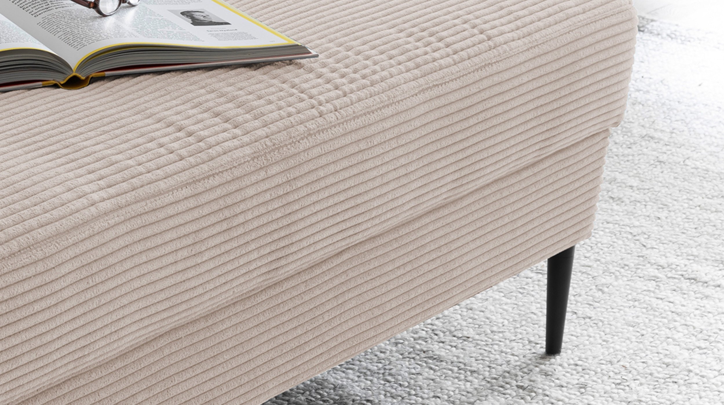 Hocker Sitzhocker 140 x 75 cm Cordbezug beige - SUMMER