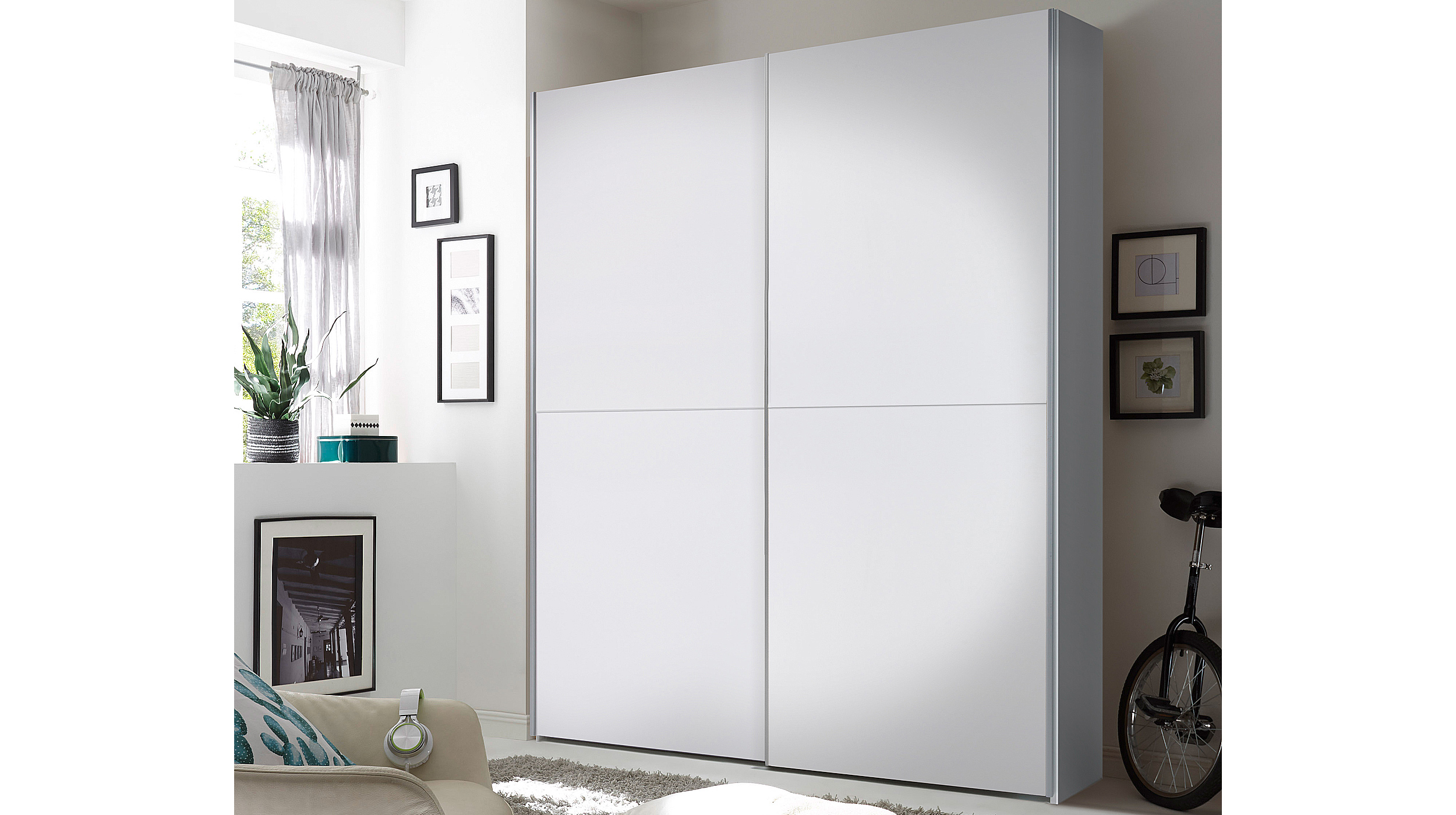 Schwebetürenschrank weiß 170 cm - TIME