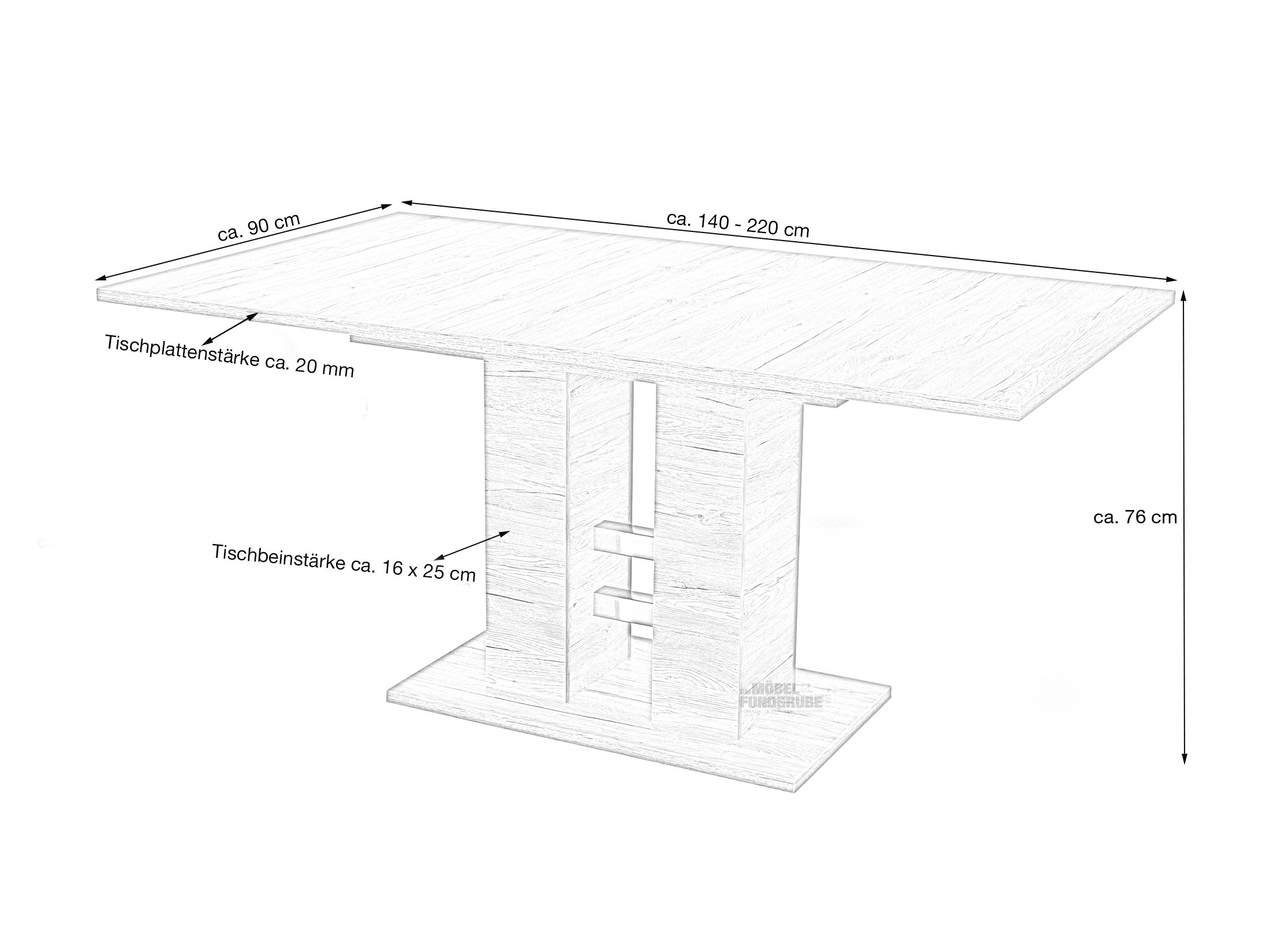 Esstisch 140 - 220 cm ausziehbar San Remo Eiche - HELENA