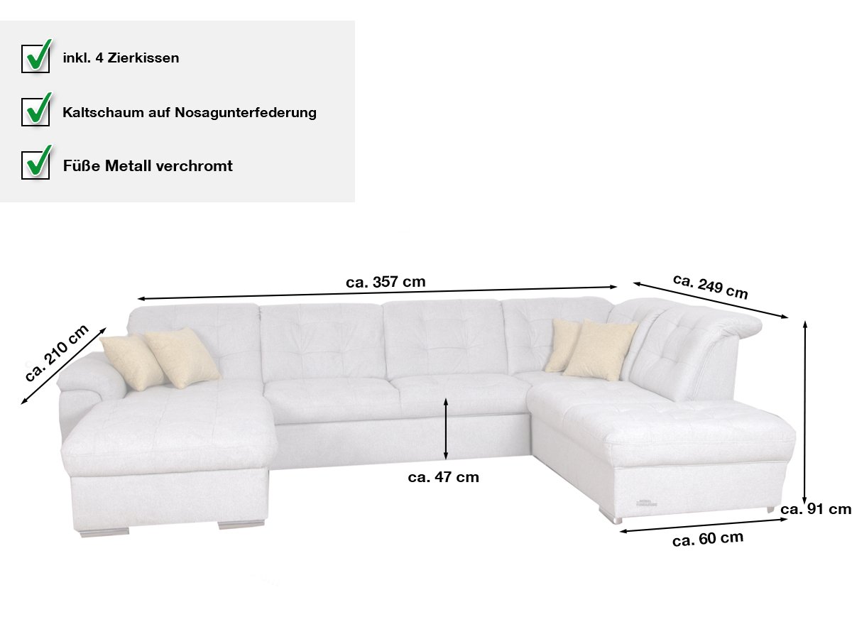 Wohnlandschaft grau 357 cm - BILBAO