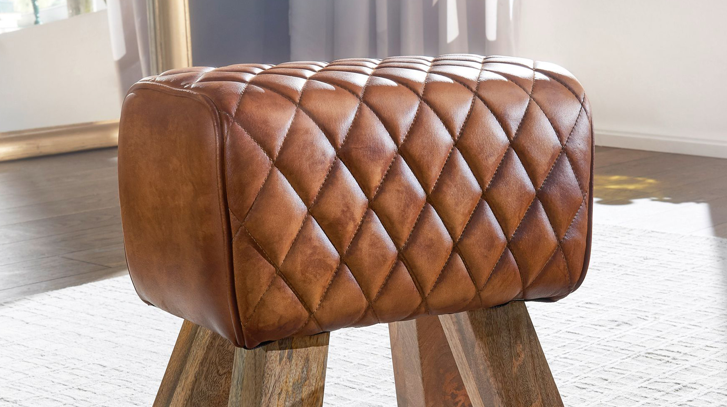 Sitz- & Fußhocker 40 x 27 cm Echtleder Mango massiv lackiert - RIST