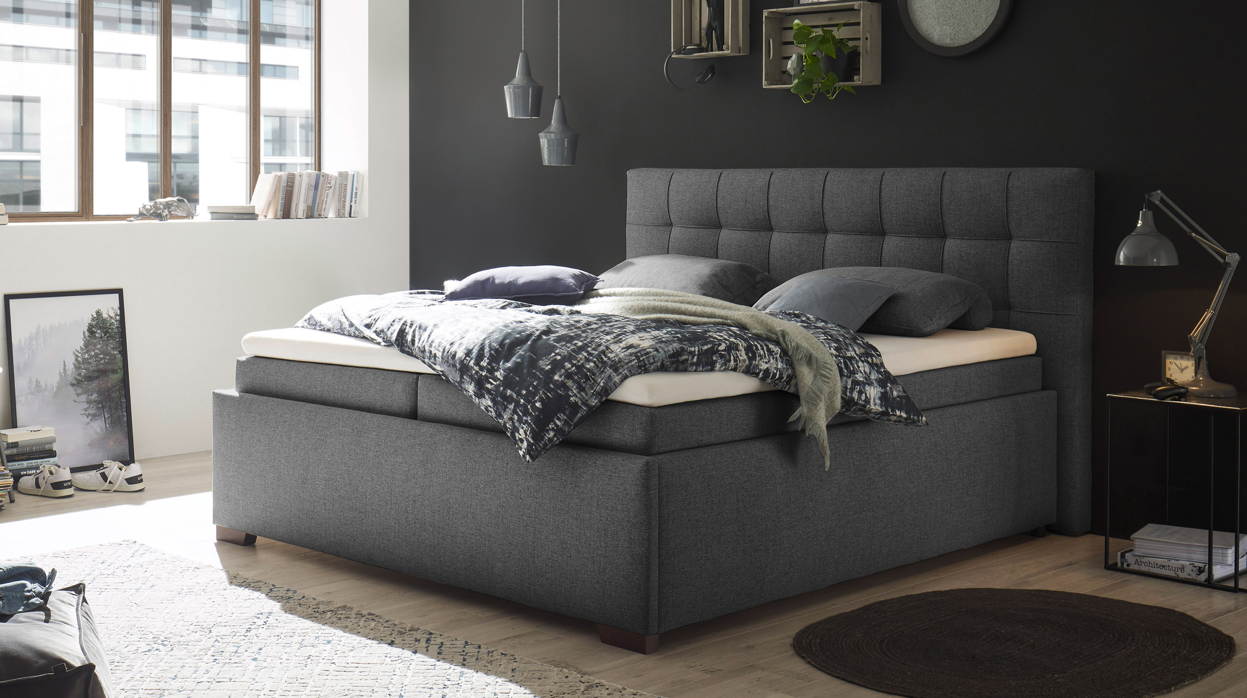 Boxbett 180 x 200 cm mit Bettkasten grau Stoffbezug - ARTOS