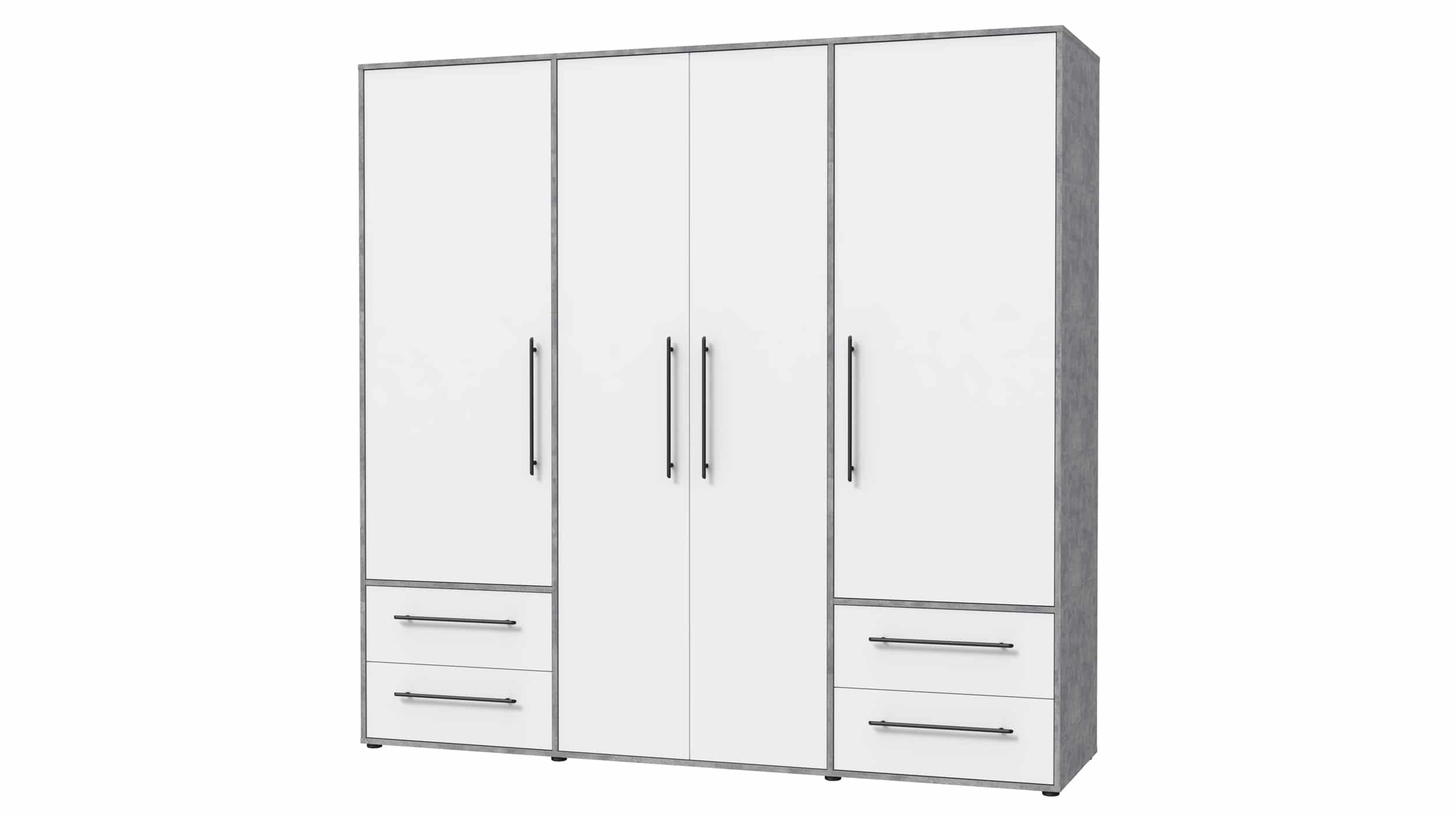 Kleiderschrank weiß - betonoptik - 206 cm - 4 Türen - MOKKARIS Kleiderschrank weiß - Betonoptik 206 cm 4-türig - MOKKARIS