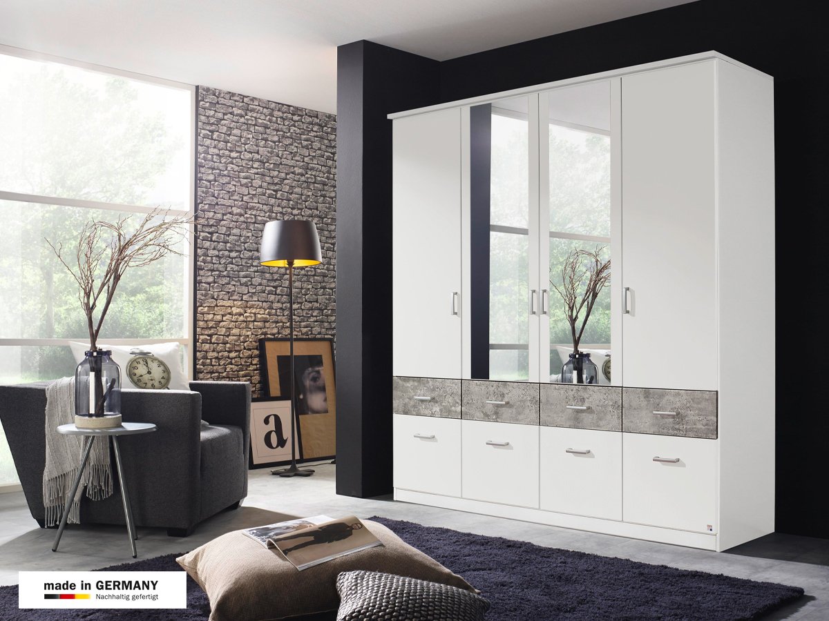Kleiderschrank Spiegel 181 cm Betonoptik - BREMEN-EXTRA