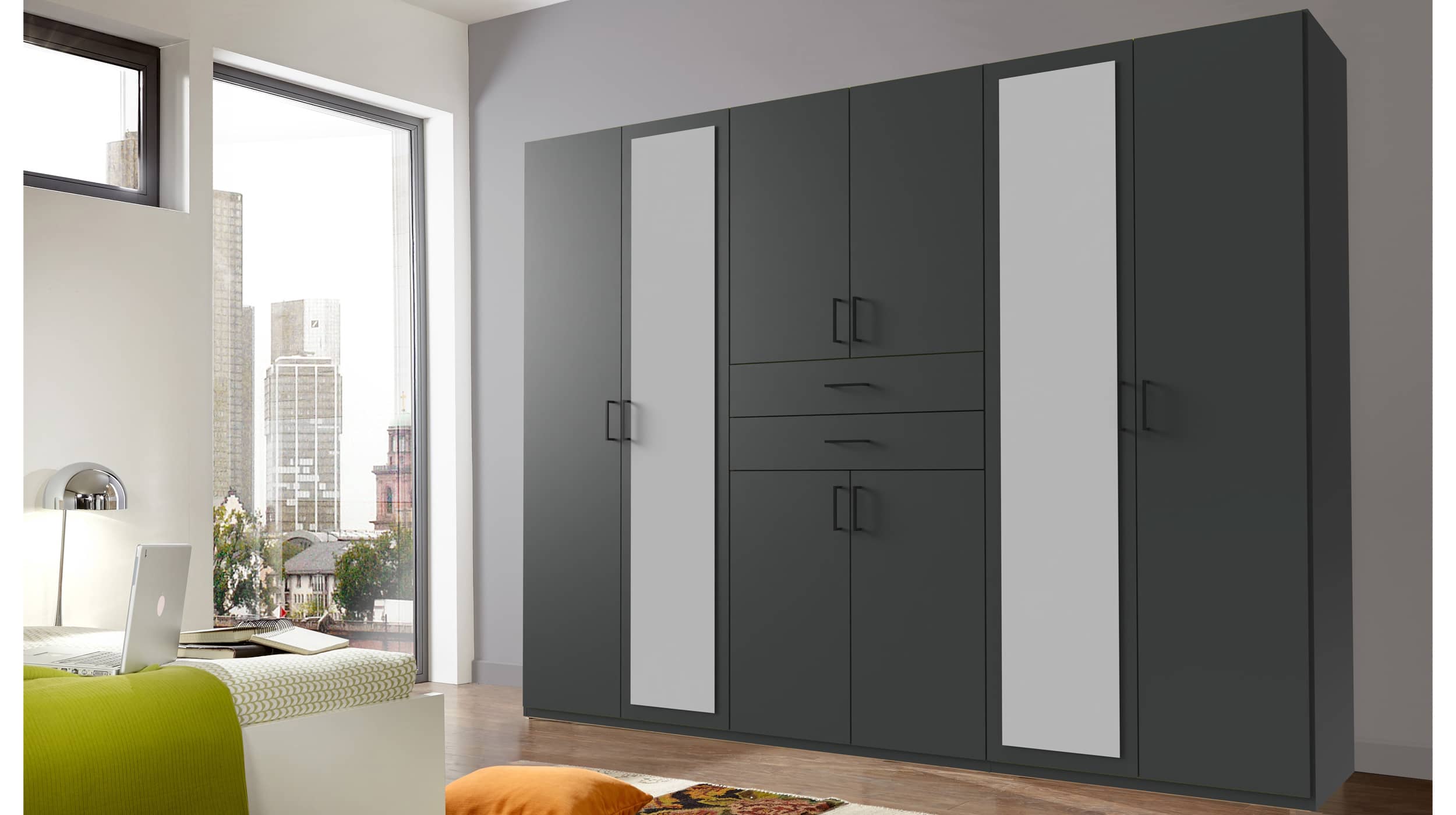Kleiderschrank mit Spiegel - graphit - 270 cm - DILLINGEN