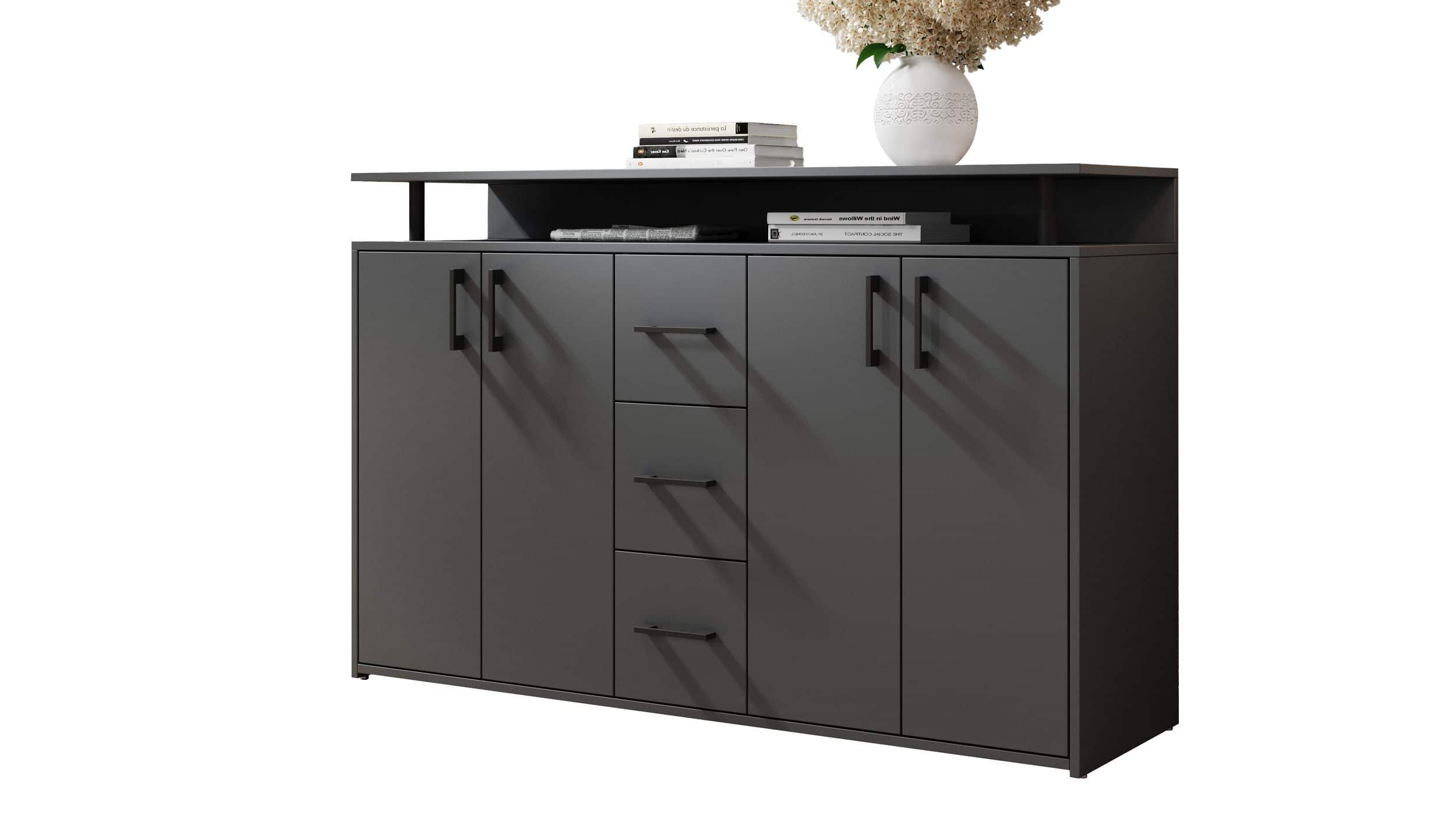 Highboard 4 Türen 3 Schubladen Anthrazit 139 cm - DRIFT Highboard 4 Türen 3 Schubladen Anthrazit 139 cm - DRIFT