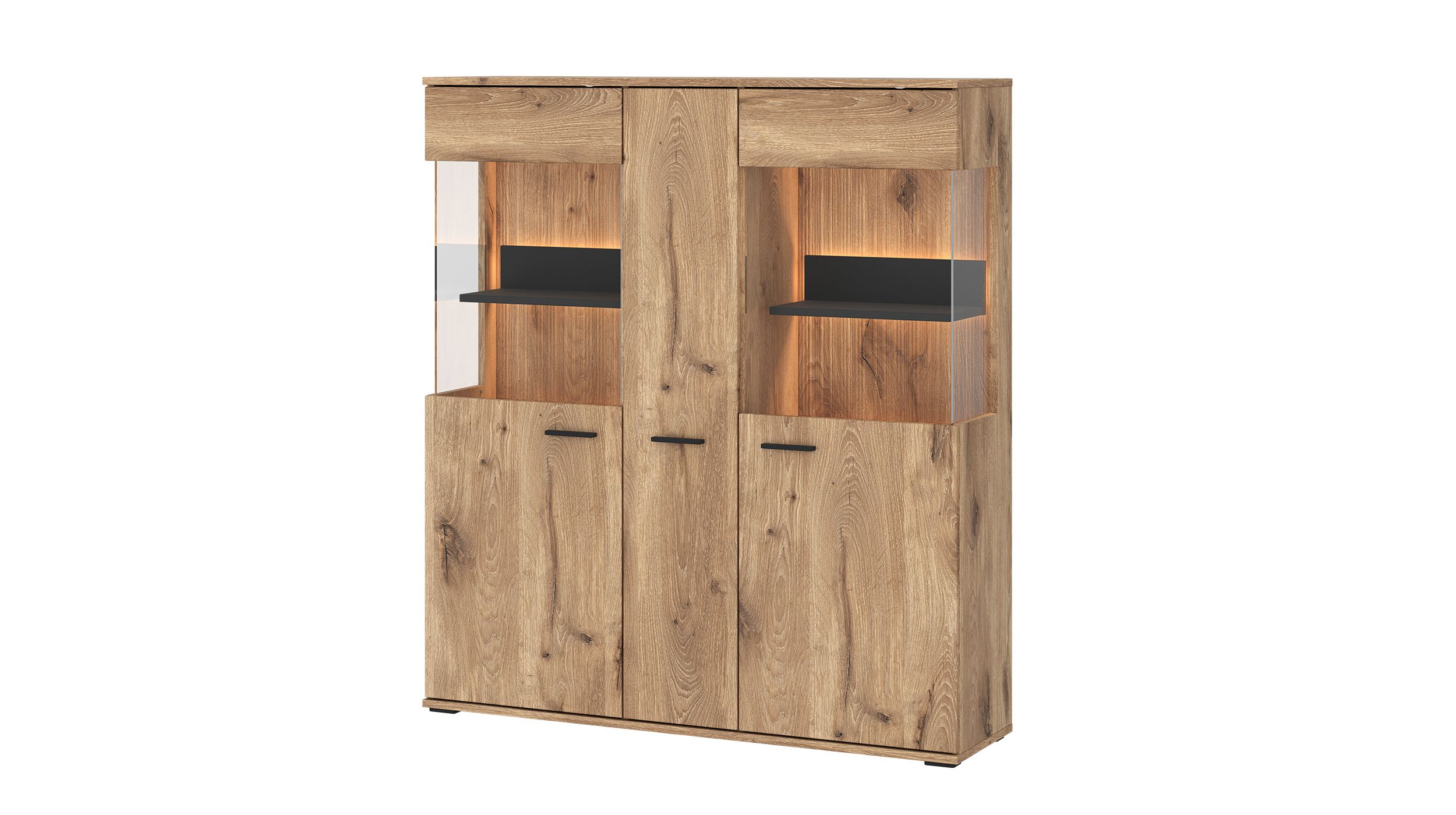 Highboard mit 2 Glastüren Viking Eiche - Beleuchtung 115 cm - PARDOO Highboard mit 2 Glastüren Viking Eiche - Beleuchtung 115 cm - PARDOO