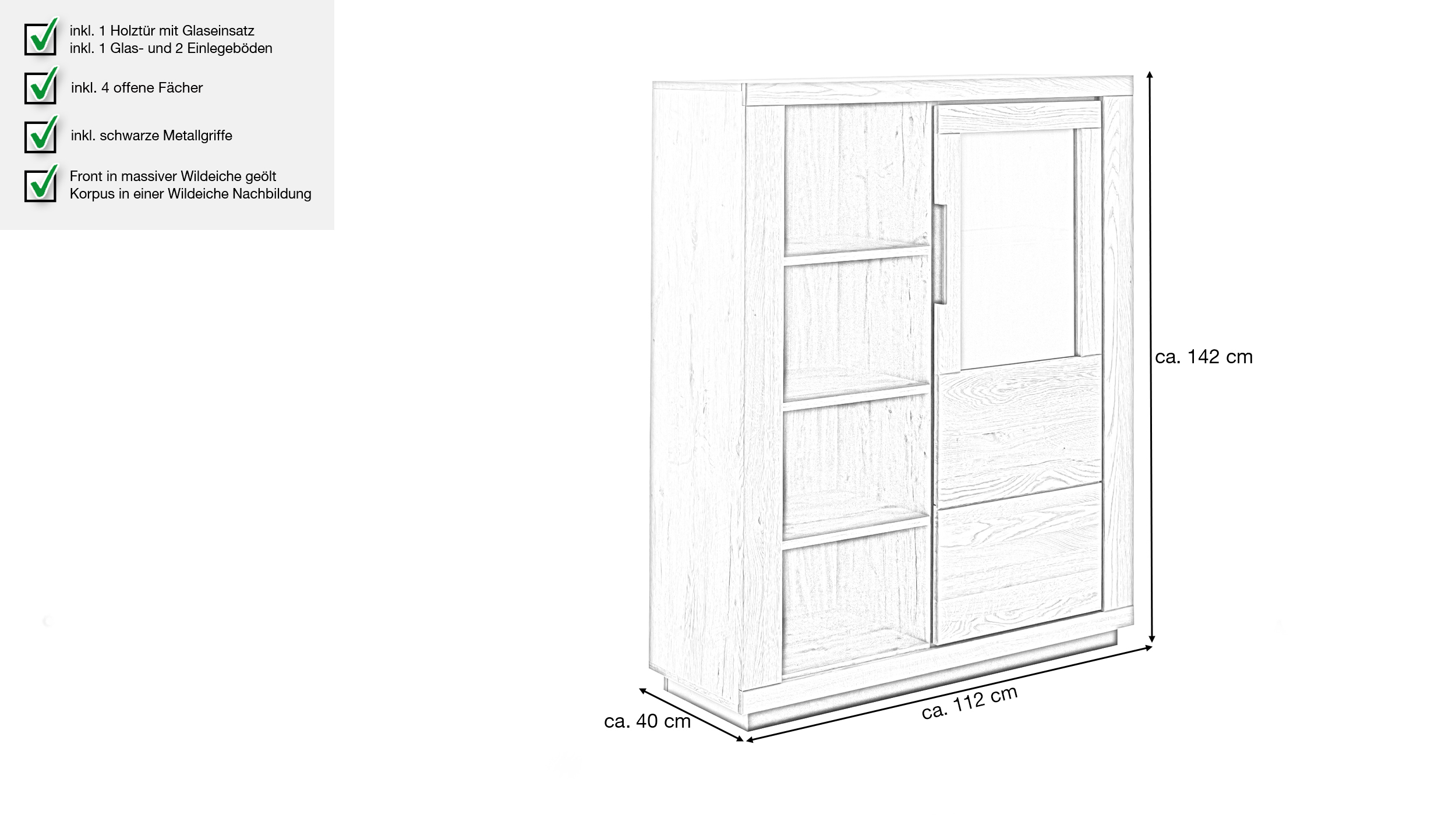 Highboard Wildeiche teilmassiv geölt 112 cm - GRENO
