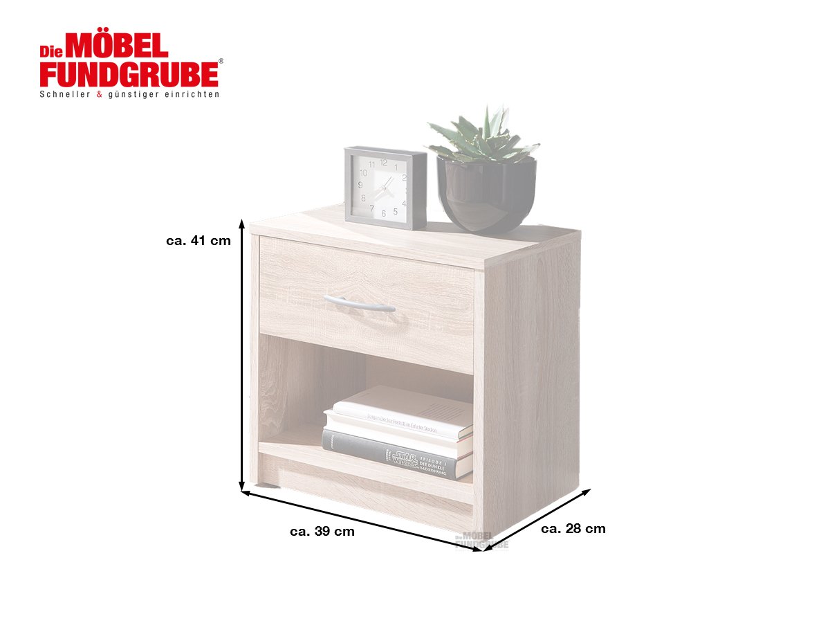 Nachttisch Sonoma Eiche 39 cm x 28 cm 1 Schublade - PEPE