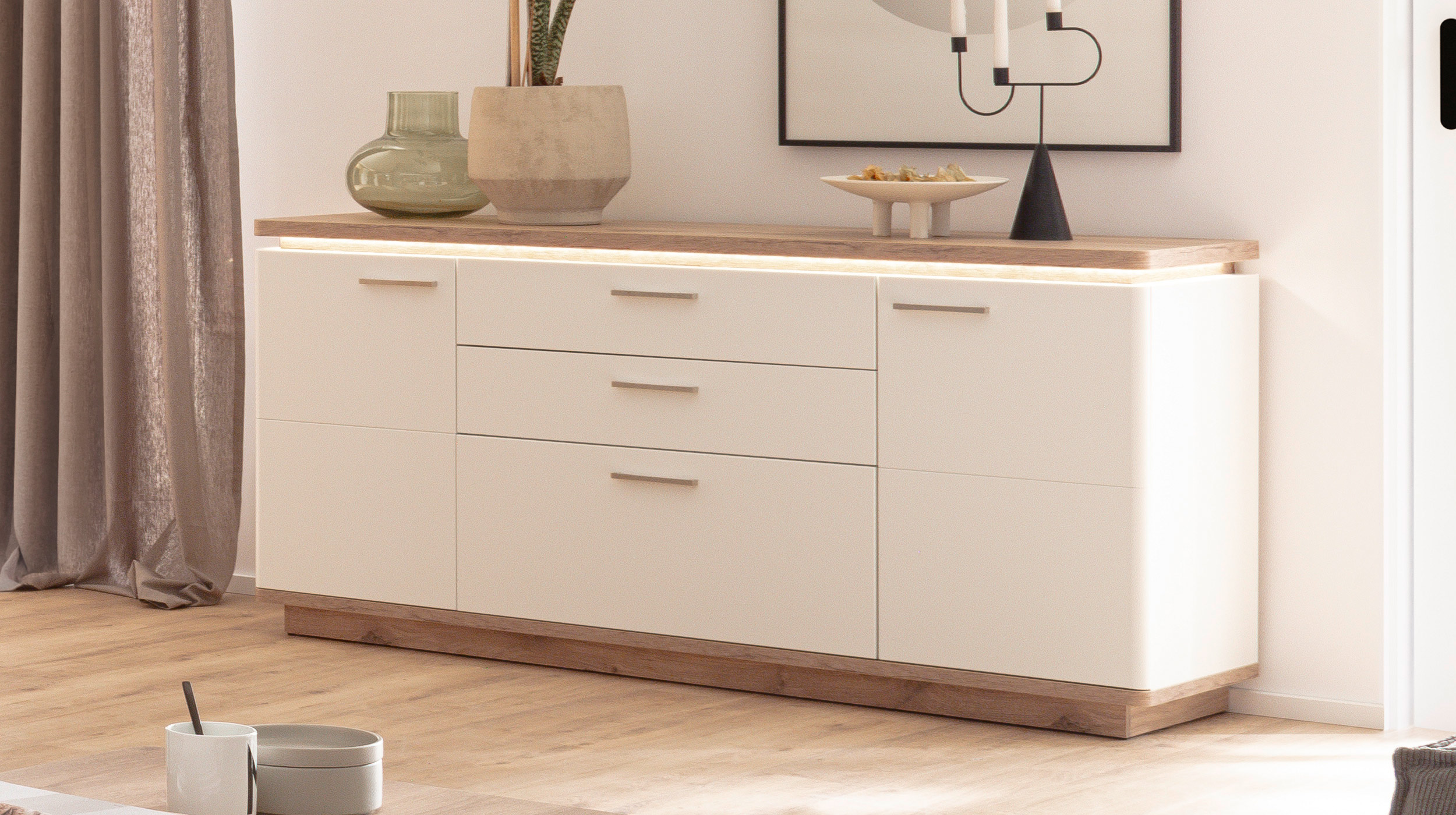 Sideboard mit Schubladen weiß - Viking Oak 170 cm - PALERMO