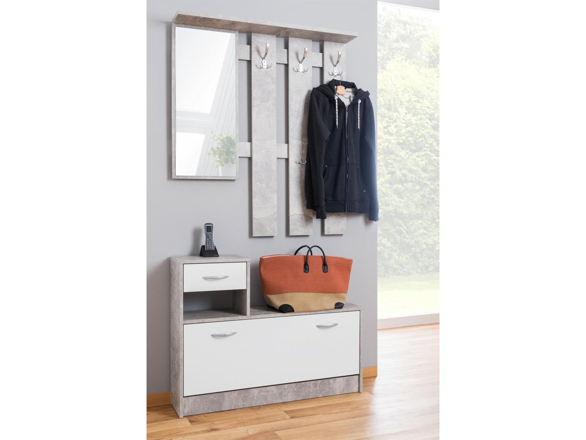 Garderoben Set 2-teilig Betonoptik - weiß 98 cm - RUDOLF