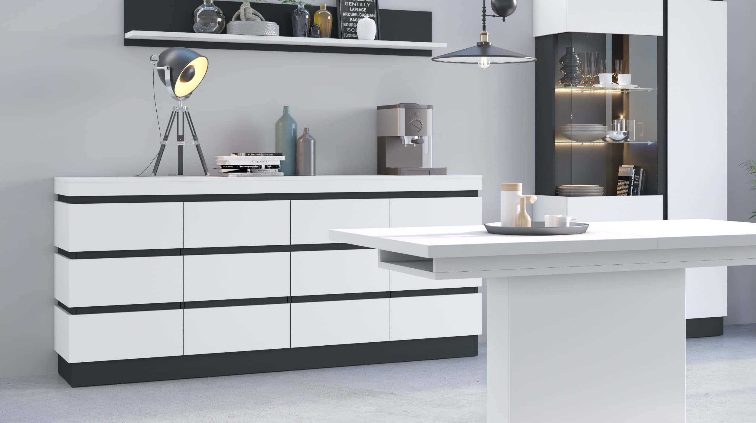 Sideboard alpinweiß anthrazit 201 cm - CAMPANIA