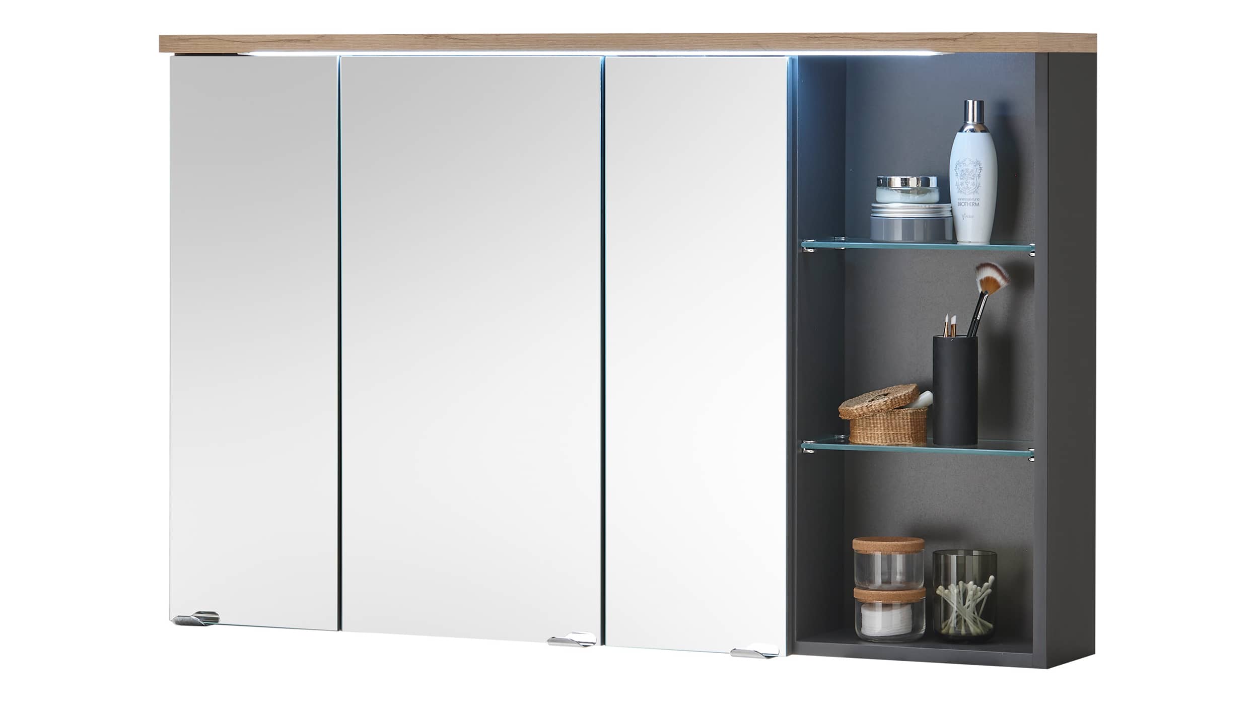Spiegelschrank grau - Eiche 110 cm Beleuchtung - MEMPHIS Spiegelschrank grau - Eiche 110 cm Beleuchtung - MEMPHIS