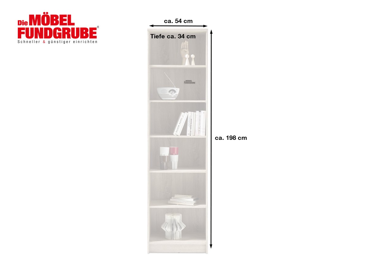 Bücherregal Standregal Sonoma Eiche 54 x 198 cm - 5 Einlegeböden - OPTIMUS