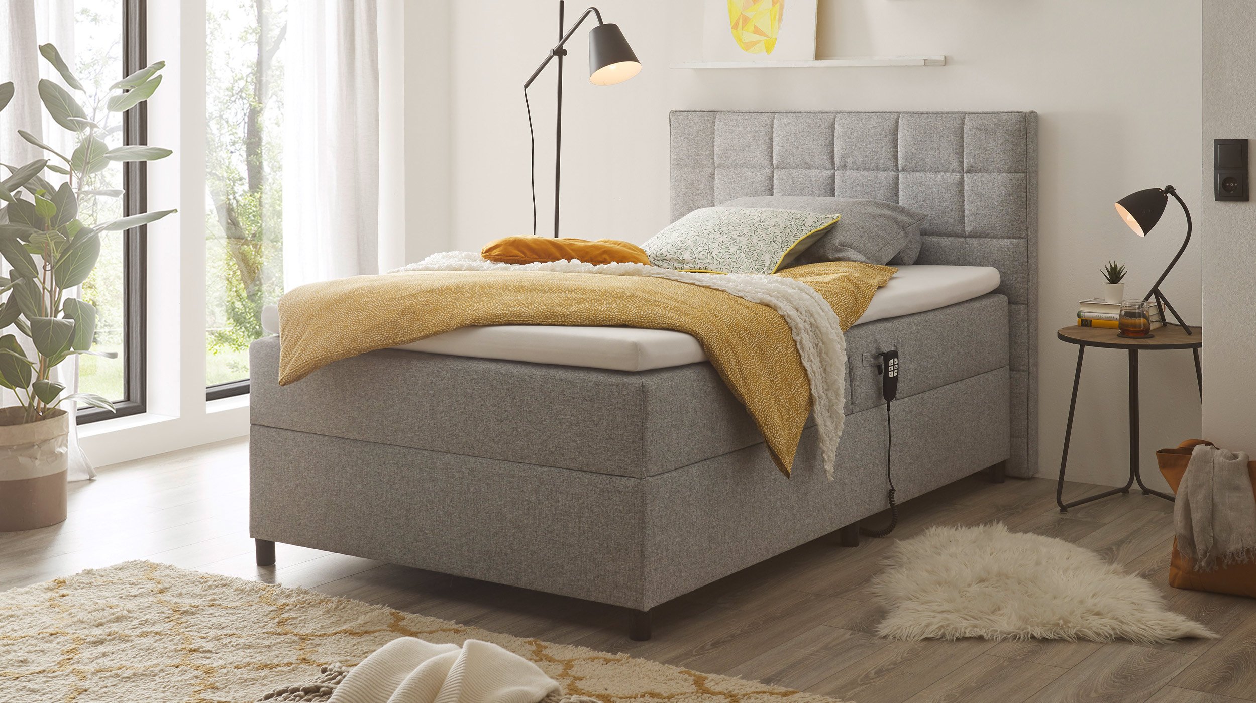 Boxbett 120 x 200 cm grau Stoffbezug elektrisch - MARIBORSKO