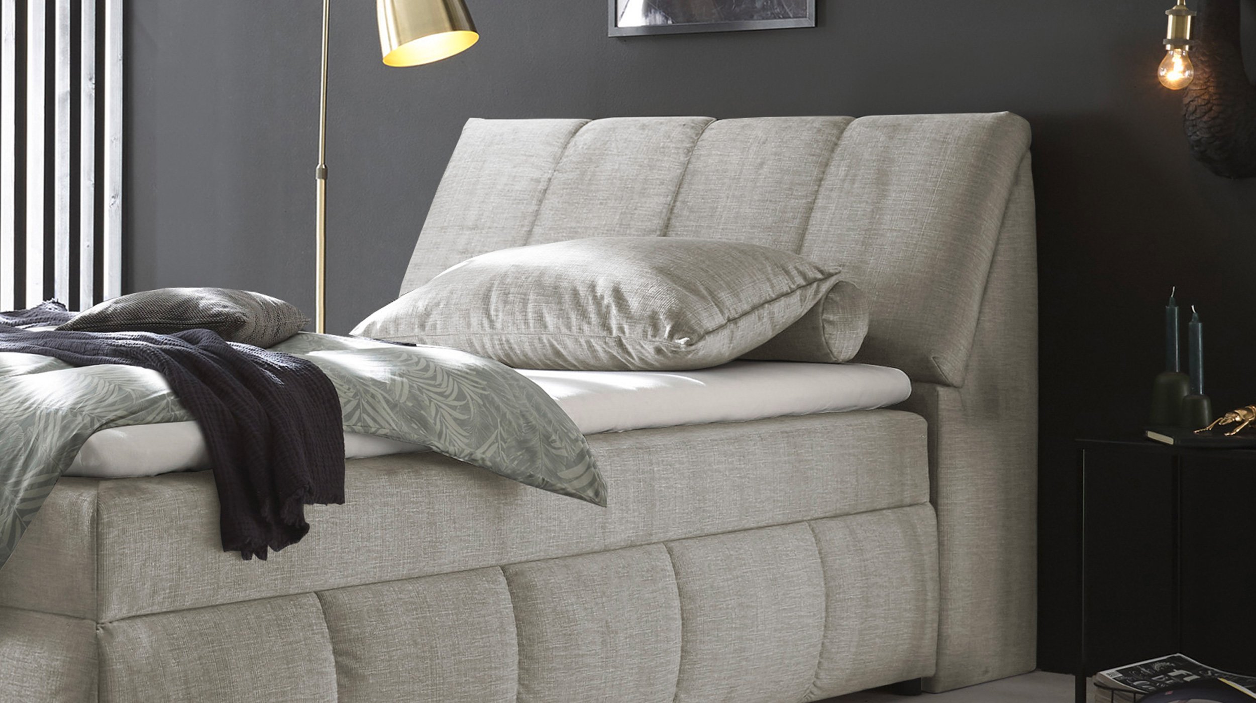 Boxbett 120 x 200 cm grau Stoffbezug Bettkasten - MADRID