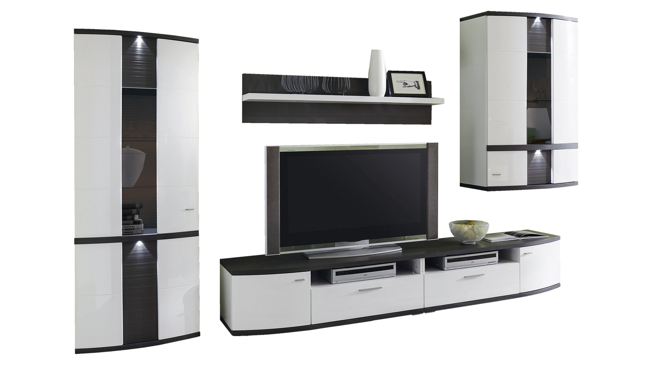 Wohnwand weiß hochglanz - 327 cm - Beleuchtung - CABANA Wohnwand weiß hochglanz - 327 cm - Beleuchtung - CABANA
