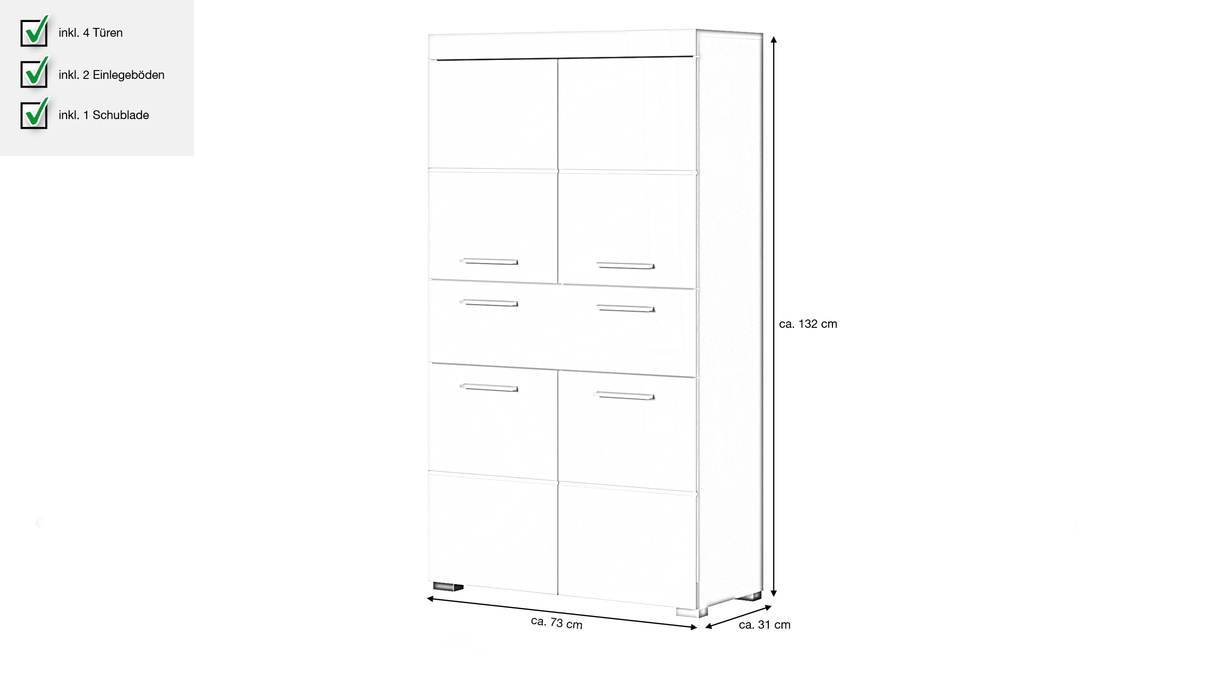 Vitrine Badhochschrank weiß hochglanz 132 cm -  AMANDA