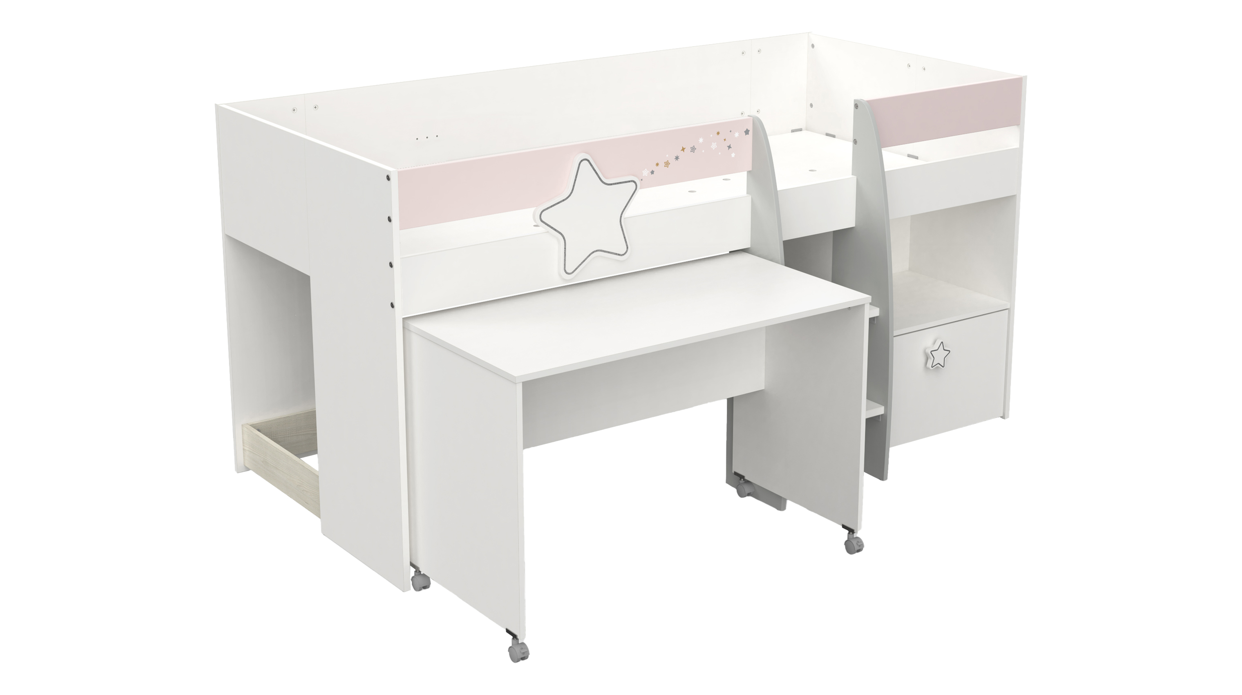 Hochbett 90 x 200 cm weiß - mit Schreibtisch - ETOILES Hochbett 90 x 200 cm weiß - mit Schreibtisch - ETOILES