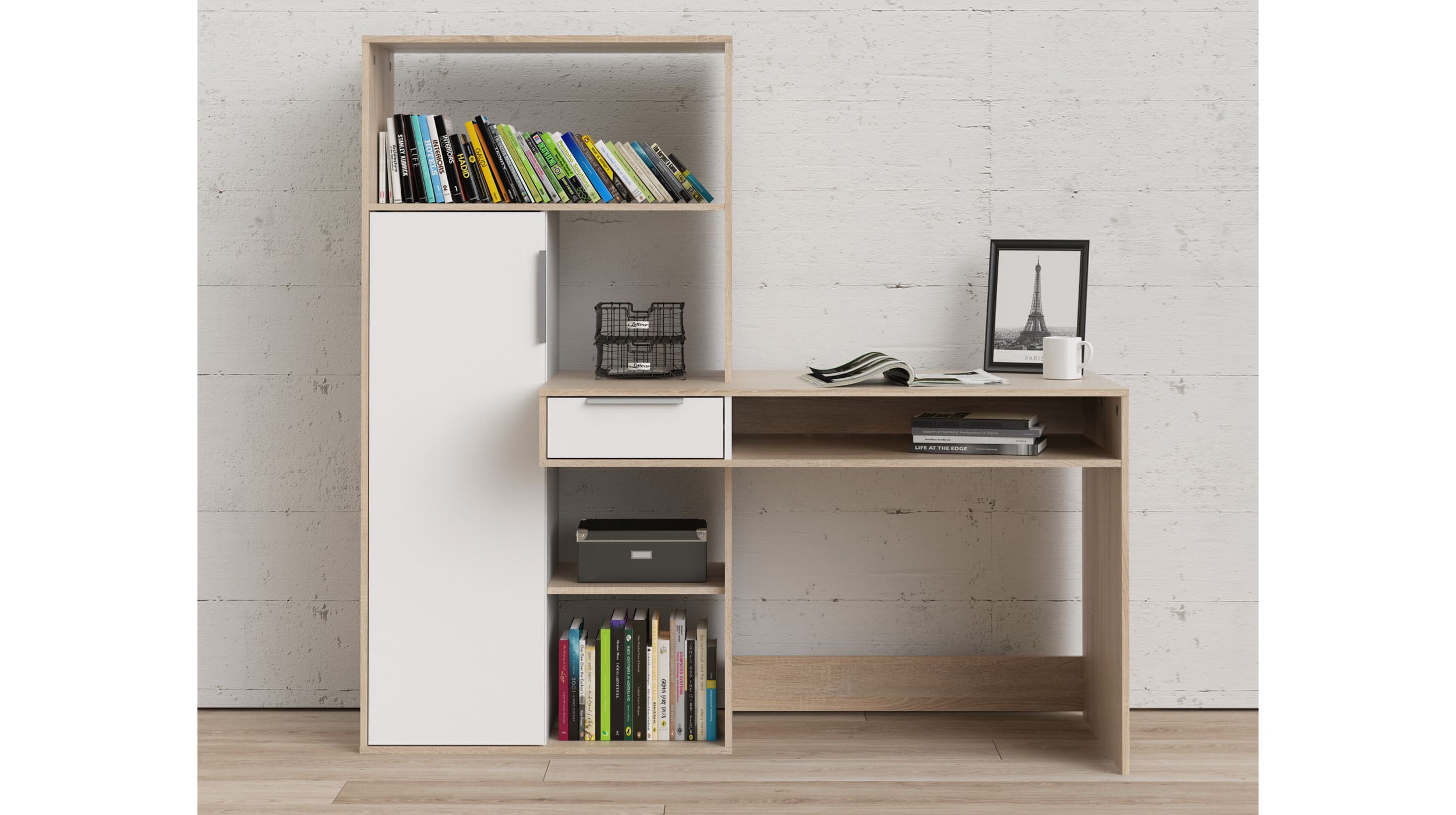 Computerschreibtisch Eiche - weiß 163 cm - FUNCTION PLUS