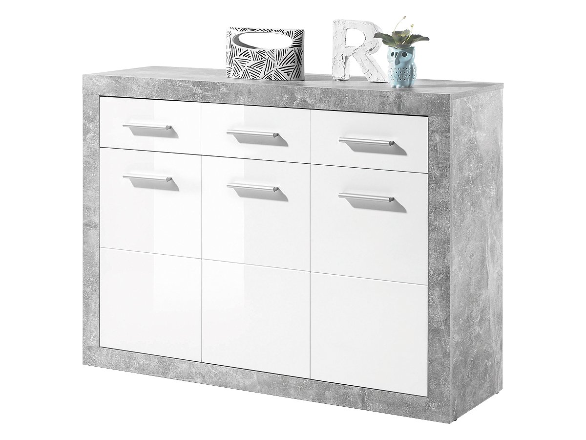 Kommode weiß hochglanz Betonoptik 117 cm - STONE Kommode weiß hochglanz Betonoptik 117 cm - STONE