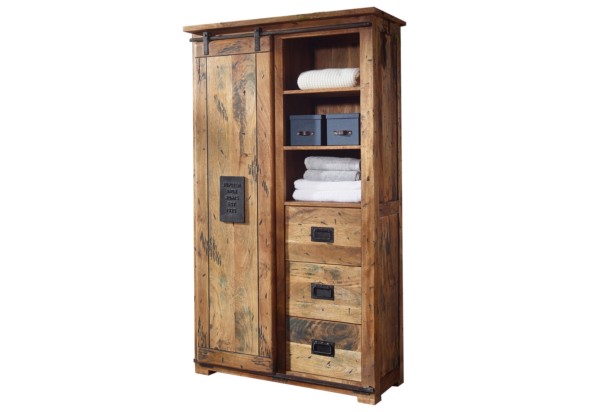 Garderobenschrank 1 Rolltür Mango massiv 100 cm - EMANUEL Garderobenschrank 1 Rolltür Mango massiv 100 cm - EMANUEL