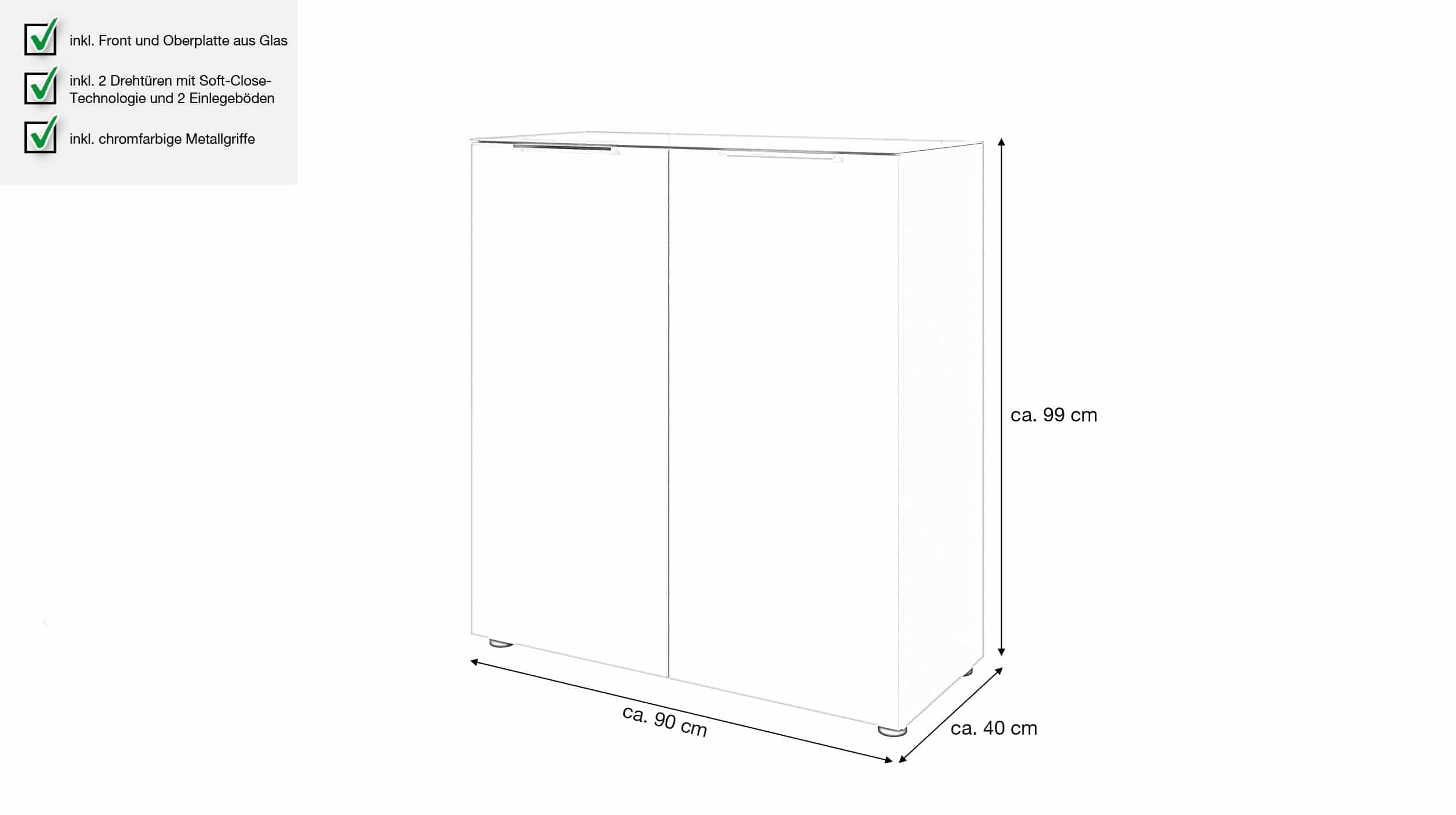 Kommode - grau - Glasfront - 90 x 40 cm - SANTORIN