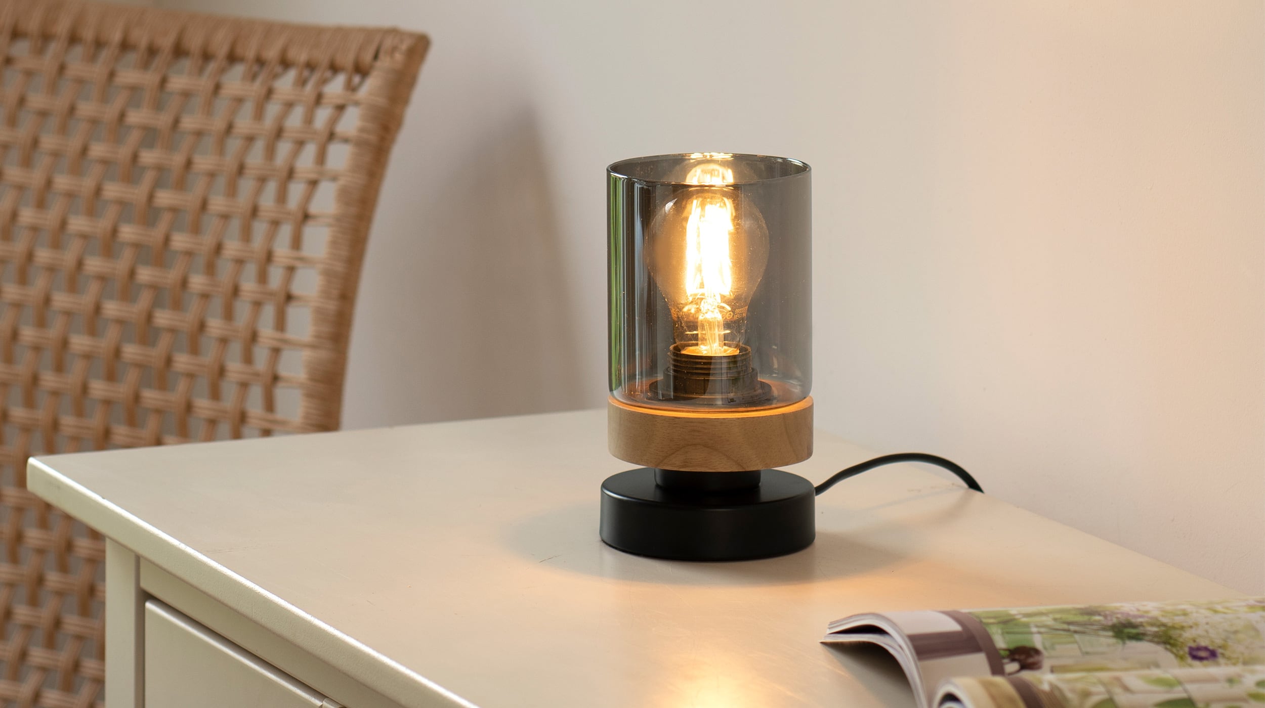 Tischlampe schwarz Rauchglas 1-flammig drehbar - PASQUAL