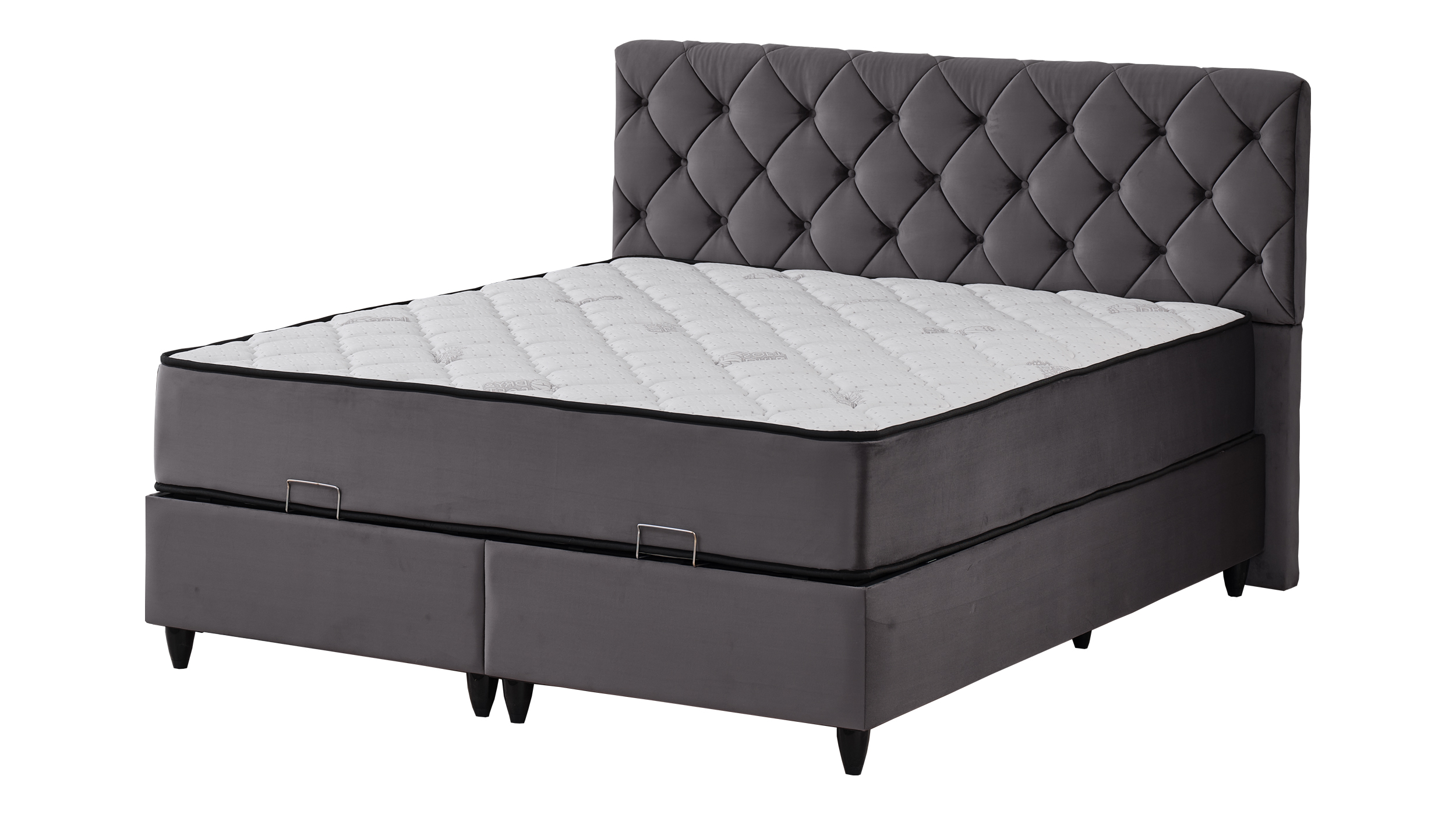 Boxbett 180 x 200 cm - grau - blau - Bettkasten - Stoffbezug - CROSS Boxbett 180 x 200 cm - grau - blau - Bettkasten - Stoffbezug - CROSS