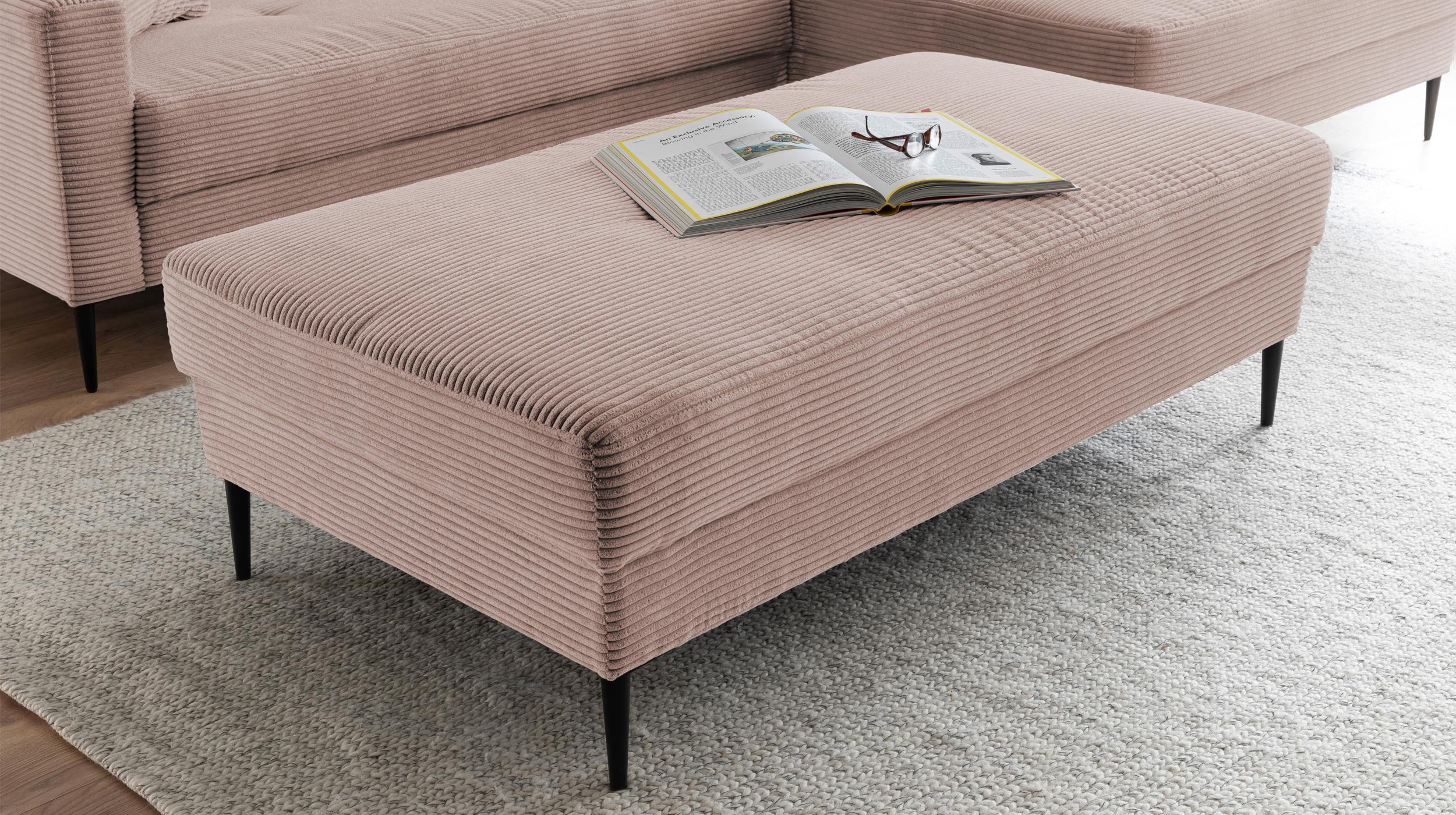 Hocker Sitzhocker 140 x 75 cm Cordbezug rosa - SUMMER