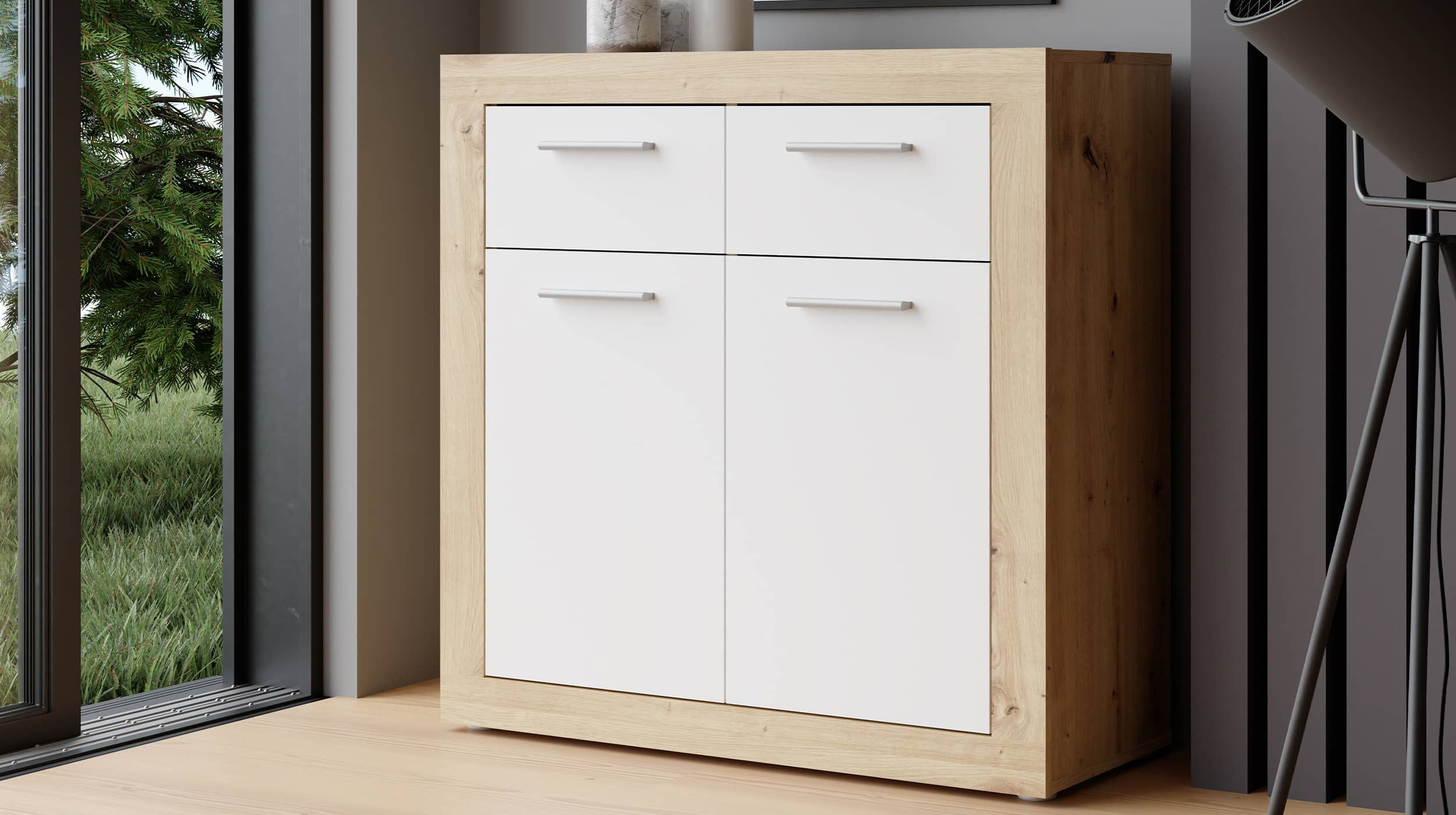 Kommode Artisan Eiche - weiß 83 x 92 cm 2-türig - BACCIO