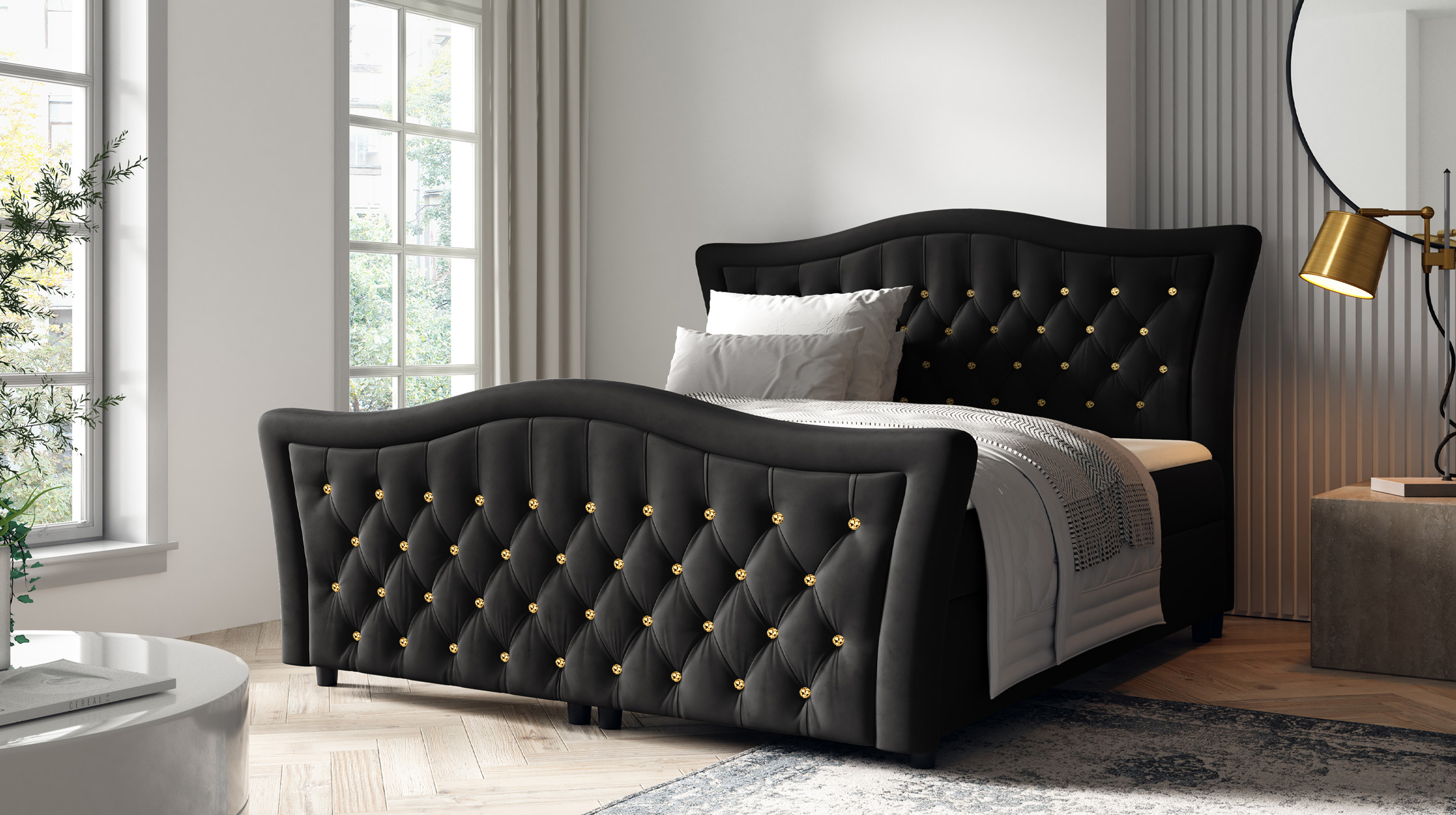 Boxbett 180 x 200 cm mit Bettkasten schwarz Samt - DIAMANT