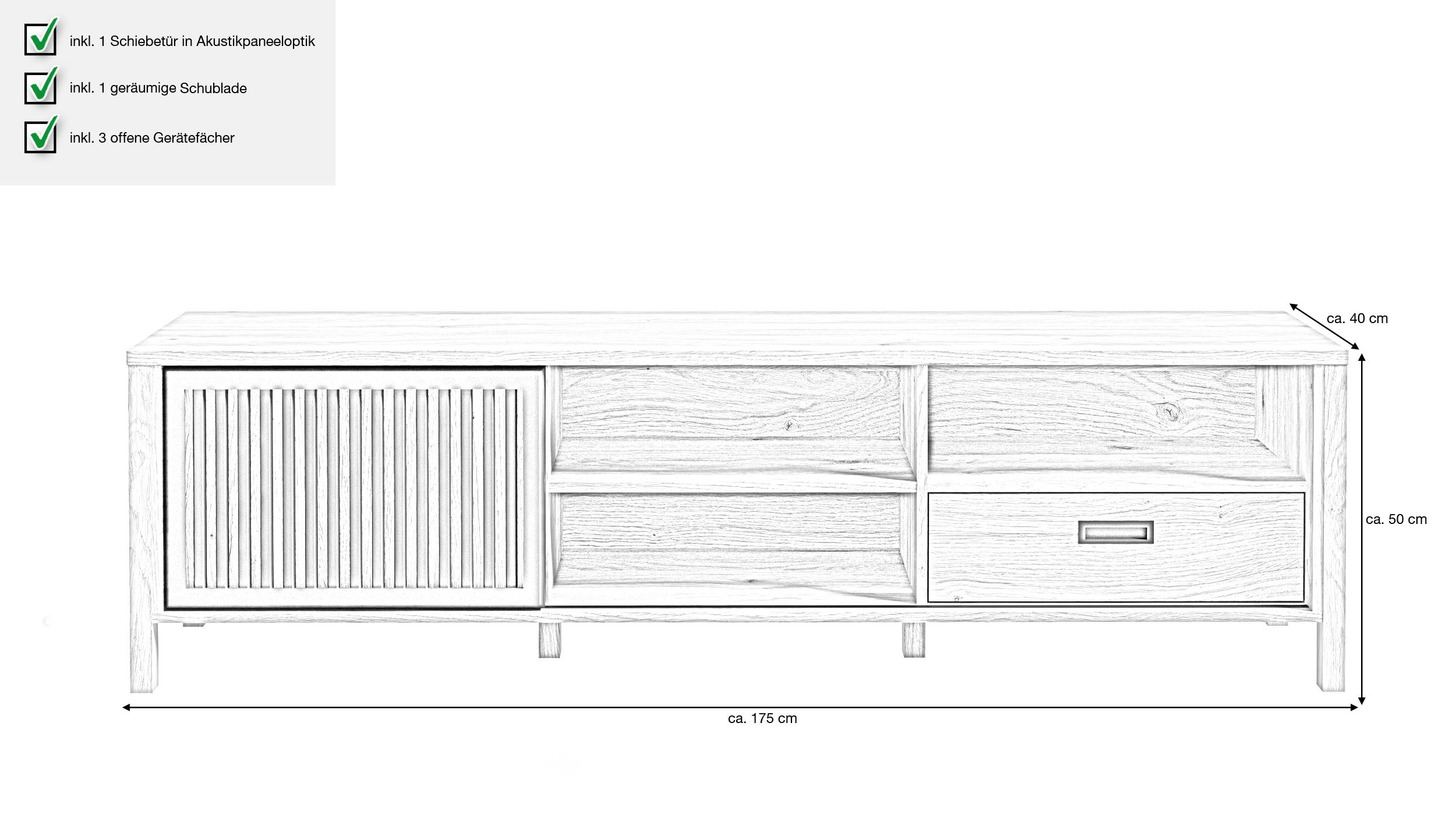TV-Lowboard Mauvella  Eiche - schwarz 175 cm - JYTANA 