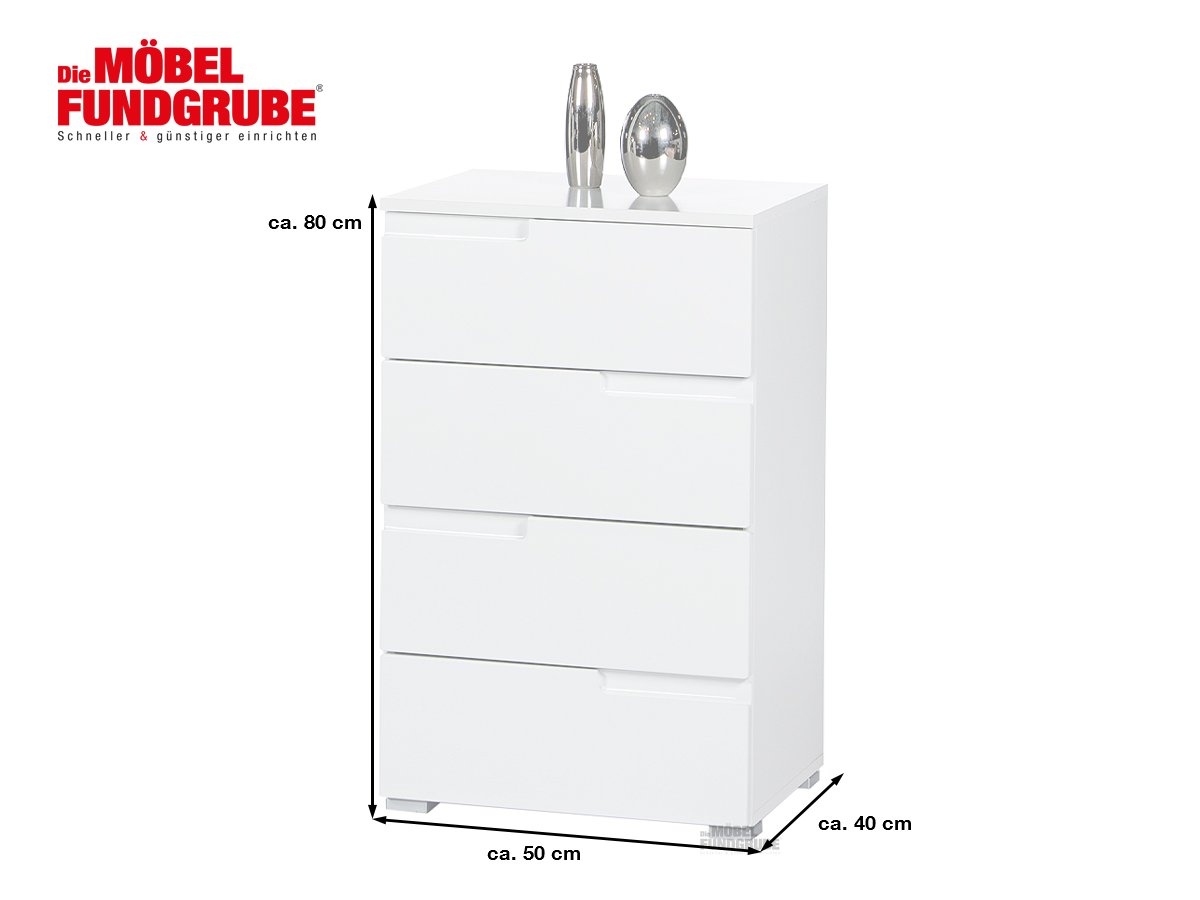 Kommode weiß hochglanz 50 cm mit 4 Schubladen- SPICE