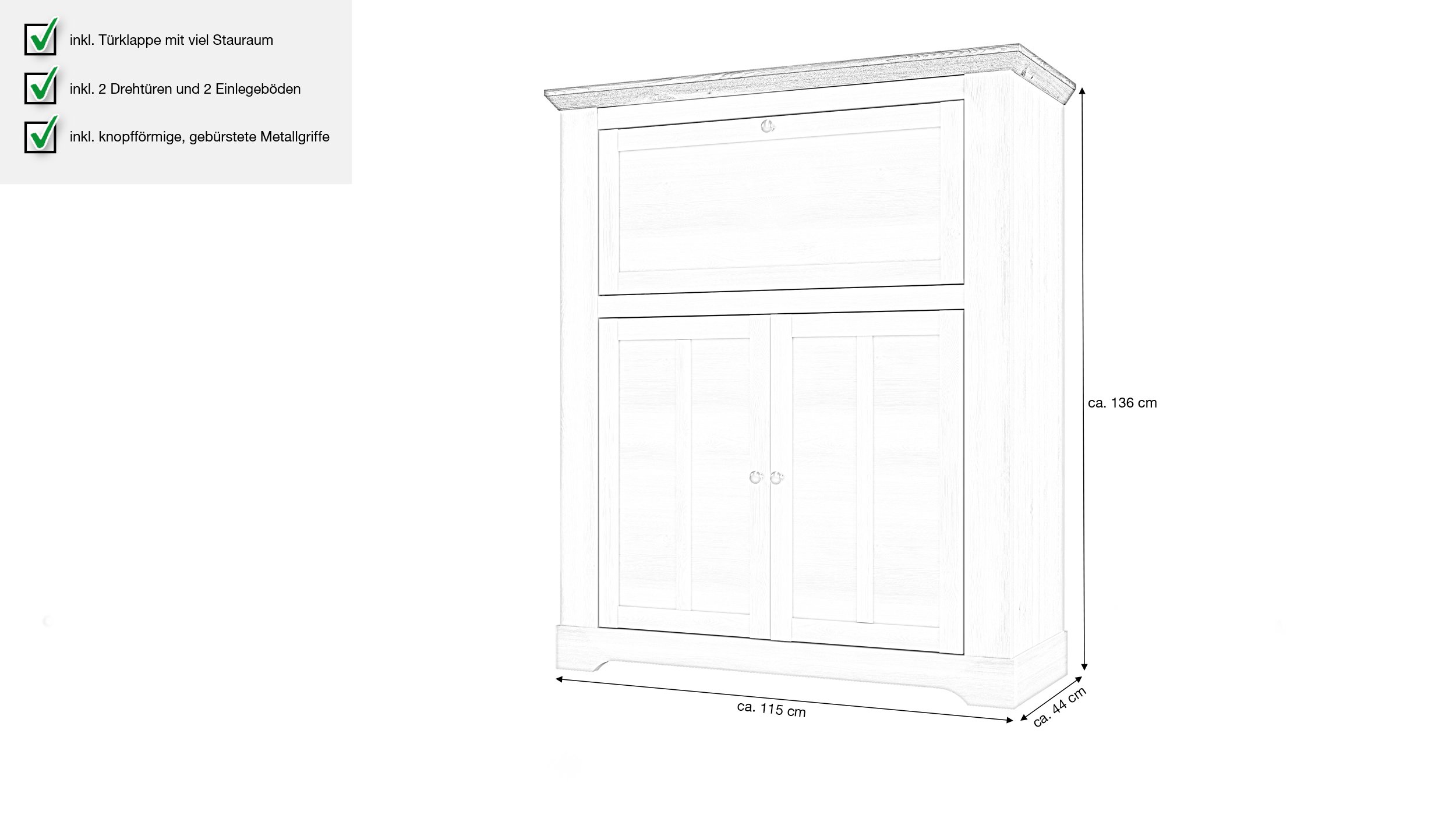 Highboard Schneeeiche - 136 cm mit Türklappe - ILOPPA