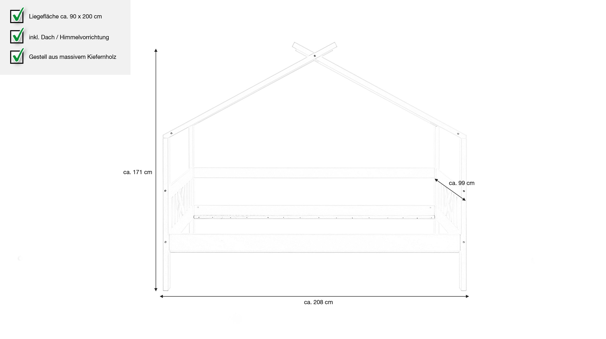 Spielbett 90 x 200 cm massives Kiefernholz weiß - JULETTA